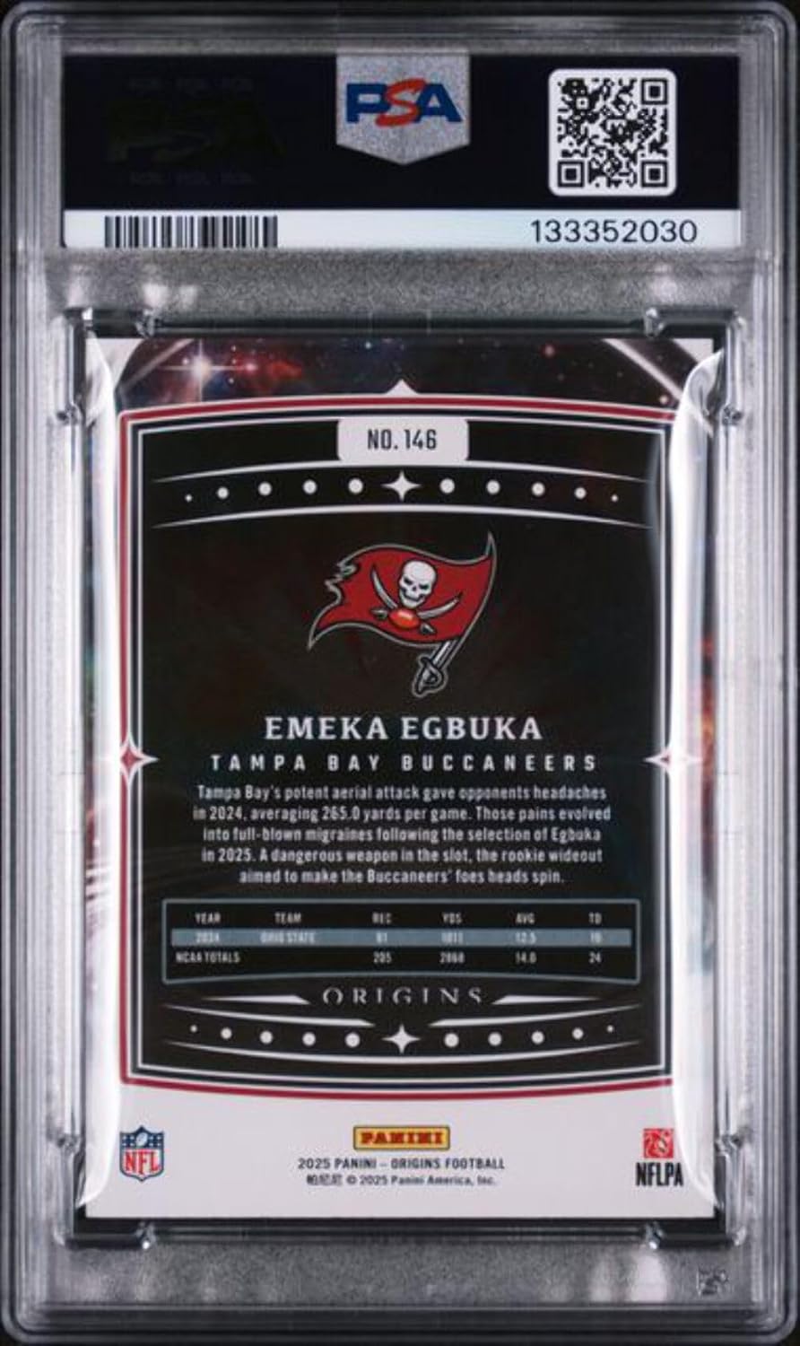 Graded 2025 Panini Origins Emeka Egbuka #146 Rookie RC Football Card PSA 10 Gem Mint