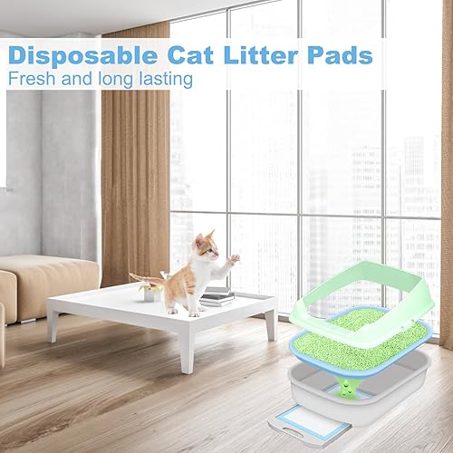 Miniatura 6 de HEOIZI 50 almohadillas desechables de arena para gatos de 17.7 x 13 pulgadas, para cajas de arena para gatos, ayuno absorbente, 6 capas a prueba de