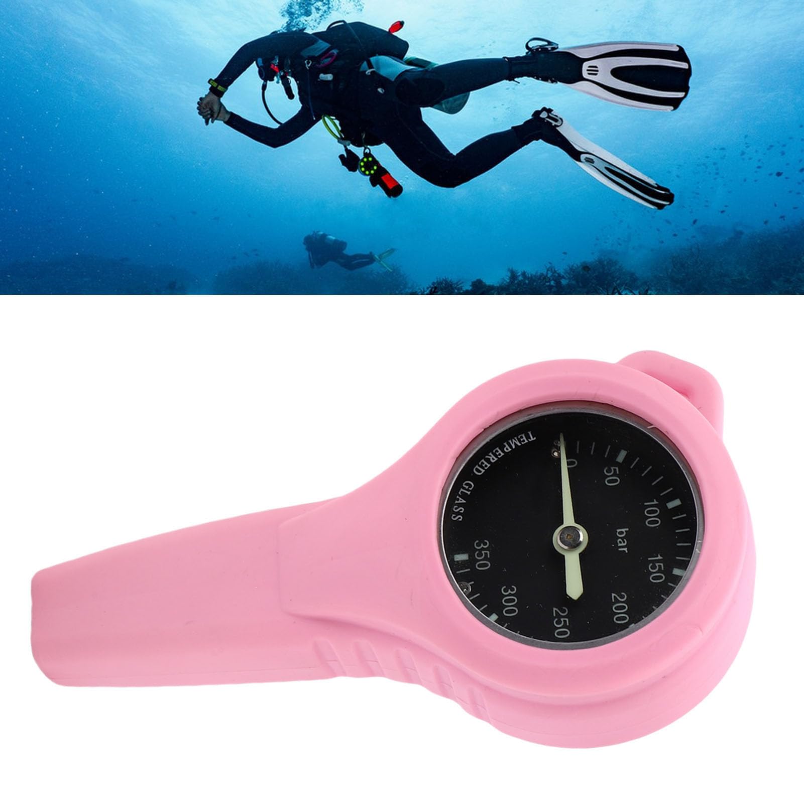 Buachois Manometro Subacqueo BCD Acciaio, Manometro Pressione Immersione Luminoso Facile Leggere Trasportare, Strumento Misurazione Pressione per Attrezzatura Sub