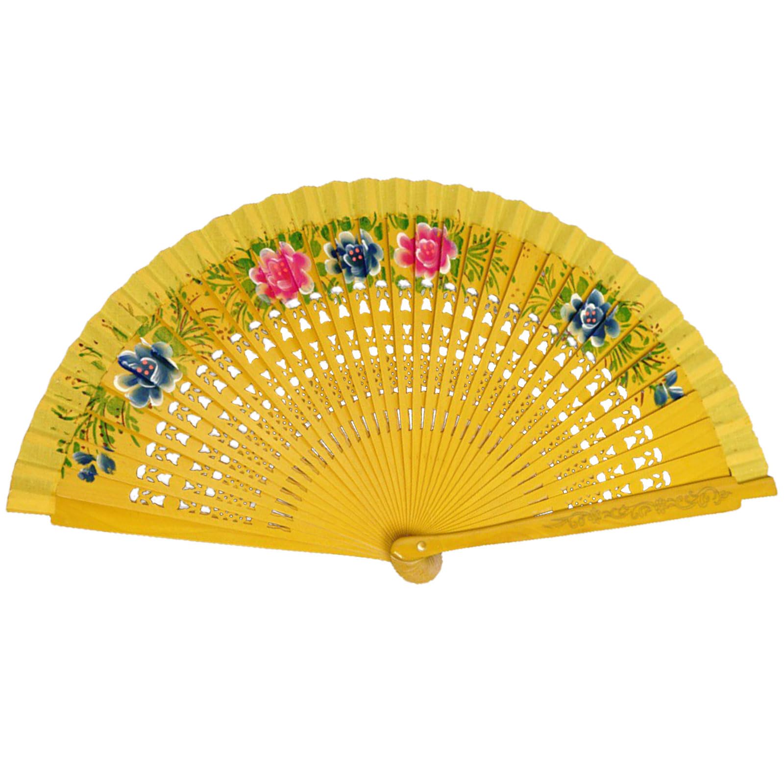 TRQQWPM Vintage Spanish Folding Fan Double-Side Flower Painting Gypsy Wood Hand Fan for Dance Festival Decoration Folding