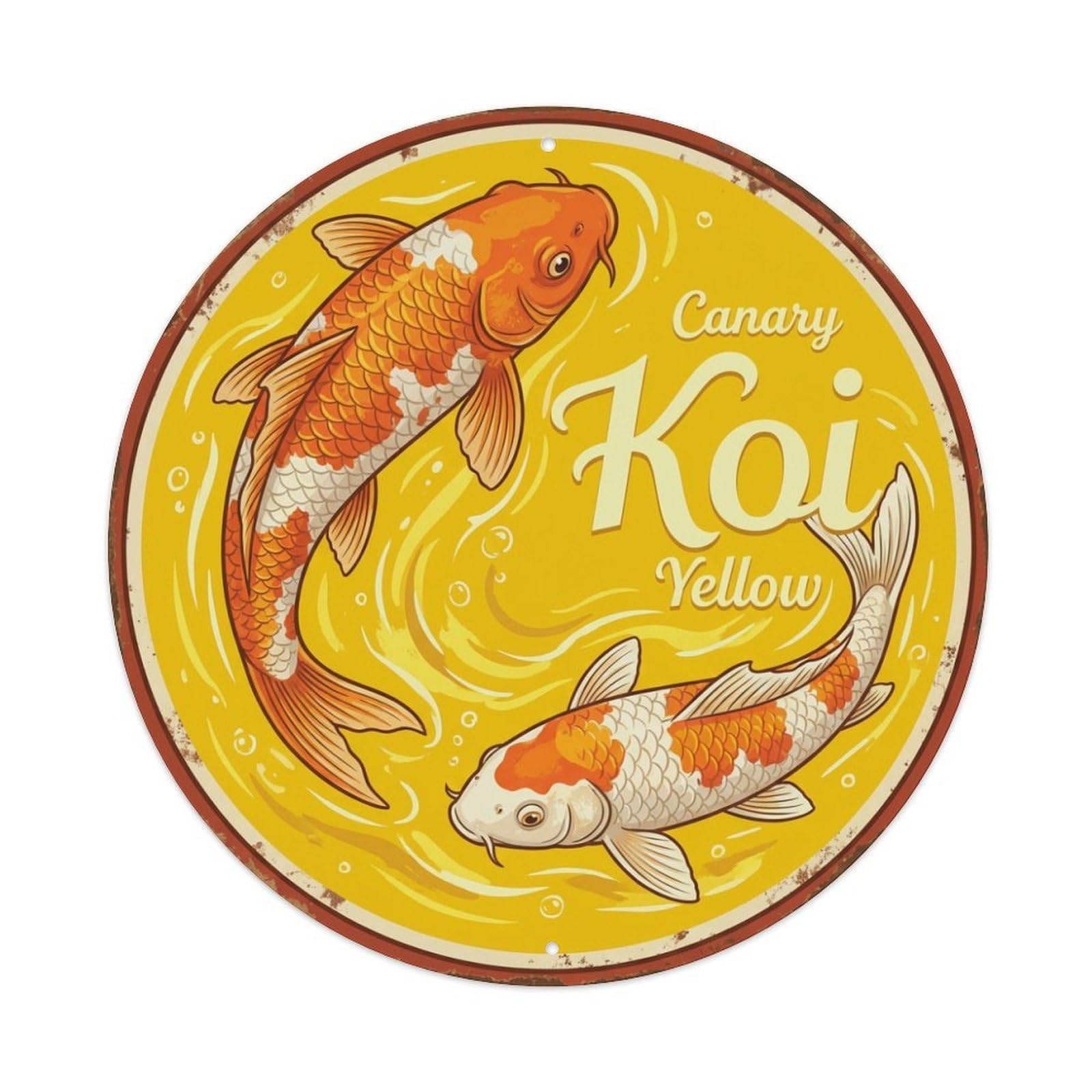 Koi Fish Canary Yellow Waters Bright Sunny Vibrant Cheerful Metal Tin Sign