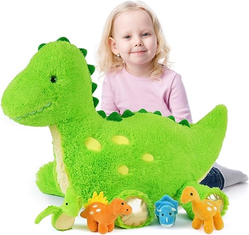 Miniatura 8 de MaoGoLan Animales de peluche de dinosaurio, suave y tierno de 24.5 pulgadas, dinosaurio de peluche de mamá grande con 4 juguetes de peluche de