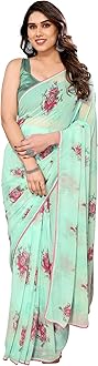 MOHIT CREATIONS Women's Party Wear Georgette Printed Border Ready To Wear Saree With Unstiched Blouse Piece
