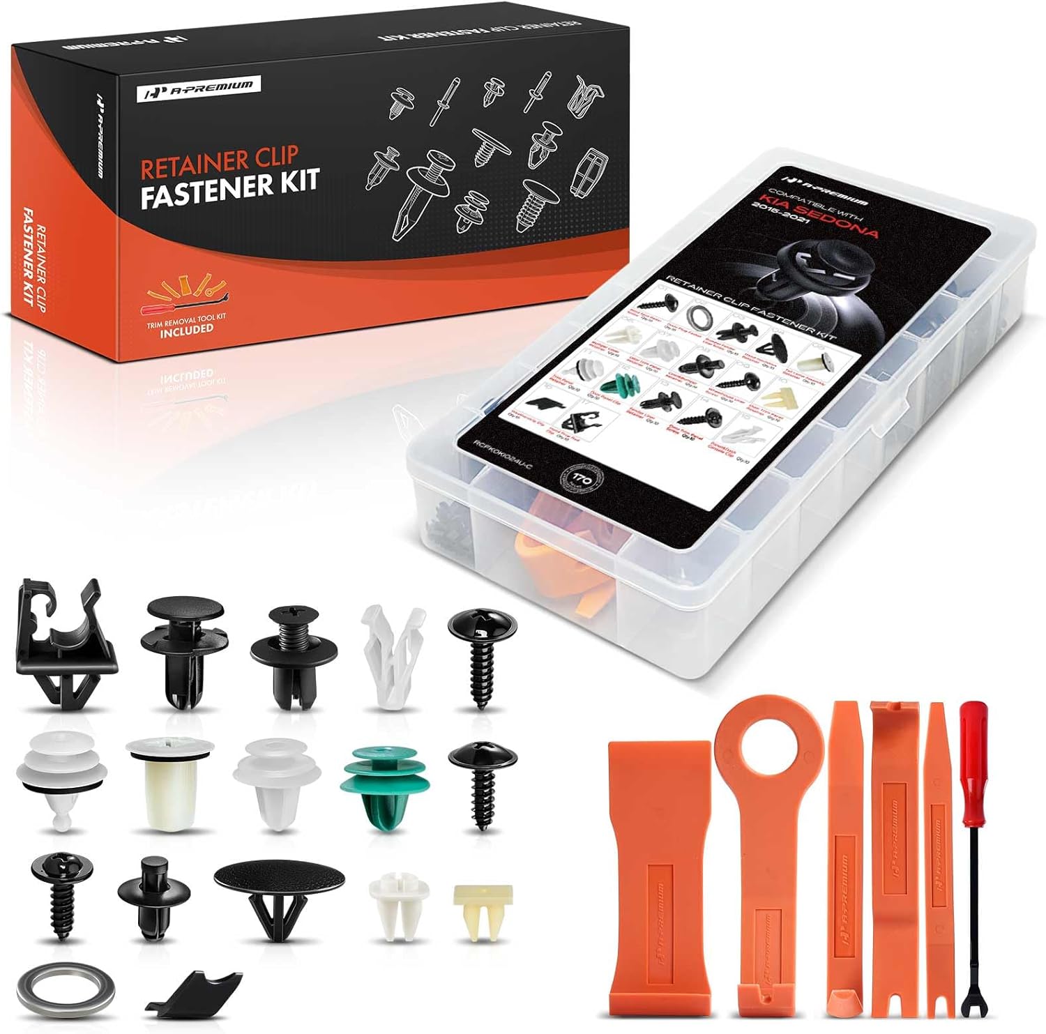 A-Premium 170-Pack (13-Type) Car Retainer Clip Kit Compatible with Kia Sedona 2015-2021 Fender Liner Weatherstrip Auto Push Pin Plastic Rivet Fastener Replacement Set, w/Removal Tool
