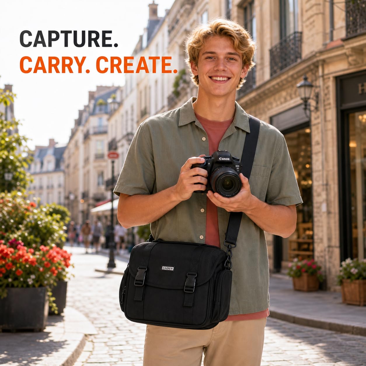 CADeN Grande Borsa Fotografica Tracolla Borse Fotografiche Custodia Fotocamera con Titolare Tripode per Macchina Fotografica Reflex Nikon Canon Sony DSLR Accessori e Viaggio, Idrorepellente su Spruzzo