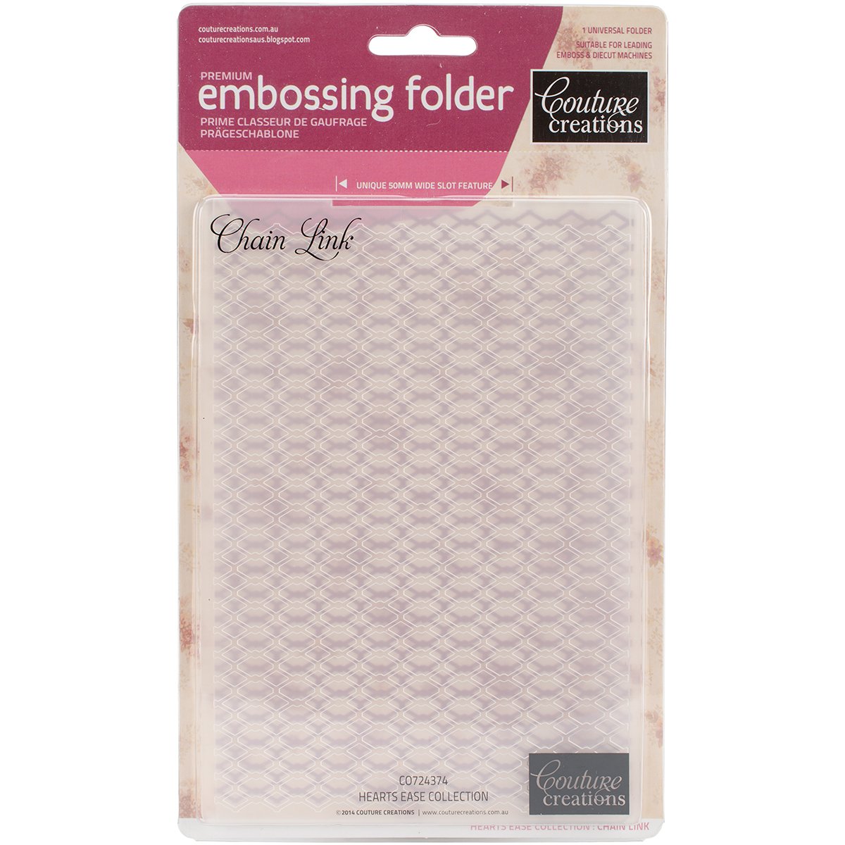 Couture Creations "Chain Link" Hearts Ease Embossing Folder, Transparent, 5 x 7-Inch