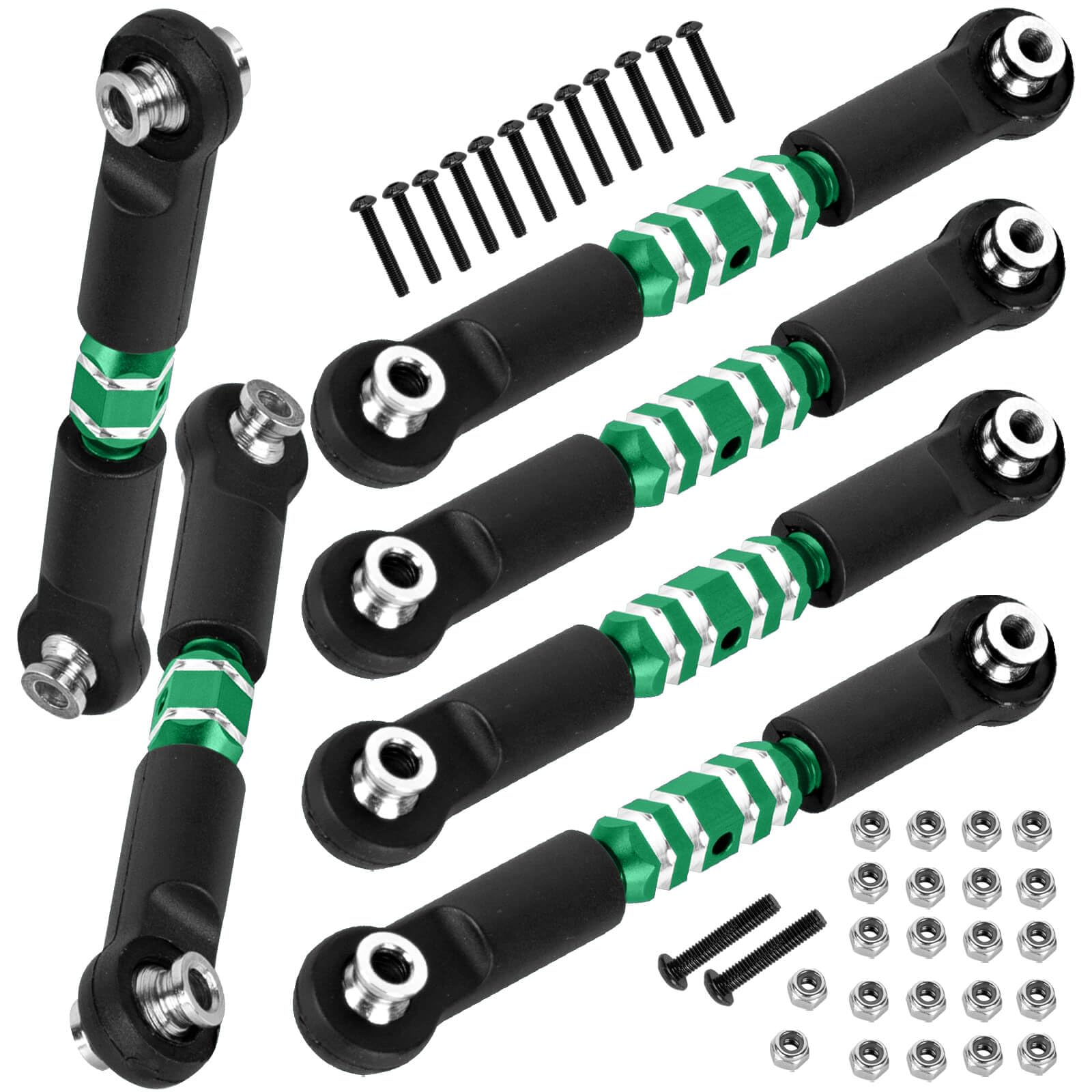 BRCatWPark 6pcs Aluminum Turnbuckles Camber Links Upgrades Part for 1/10 Granite 3S BLX(Mega550) Senton 3S BLX(Mega550) Vorteks 3S BLX(Mega550),RC Alloy Adjustable Turnbuckles Hop-Up,Green