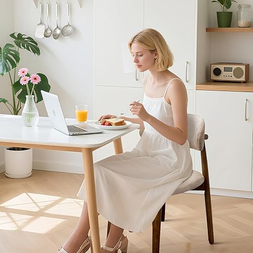 Vista 4 de Juego de 4 sillas de comedor estilo granja, sillas de cocina tapizadas de tela moderna de mediados de siglo, sillas de comedor de madera con Light