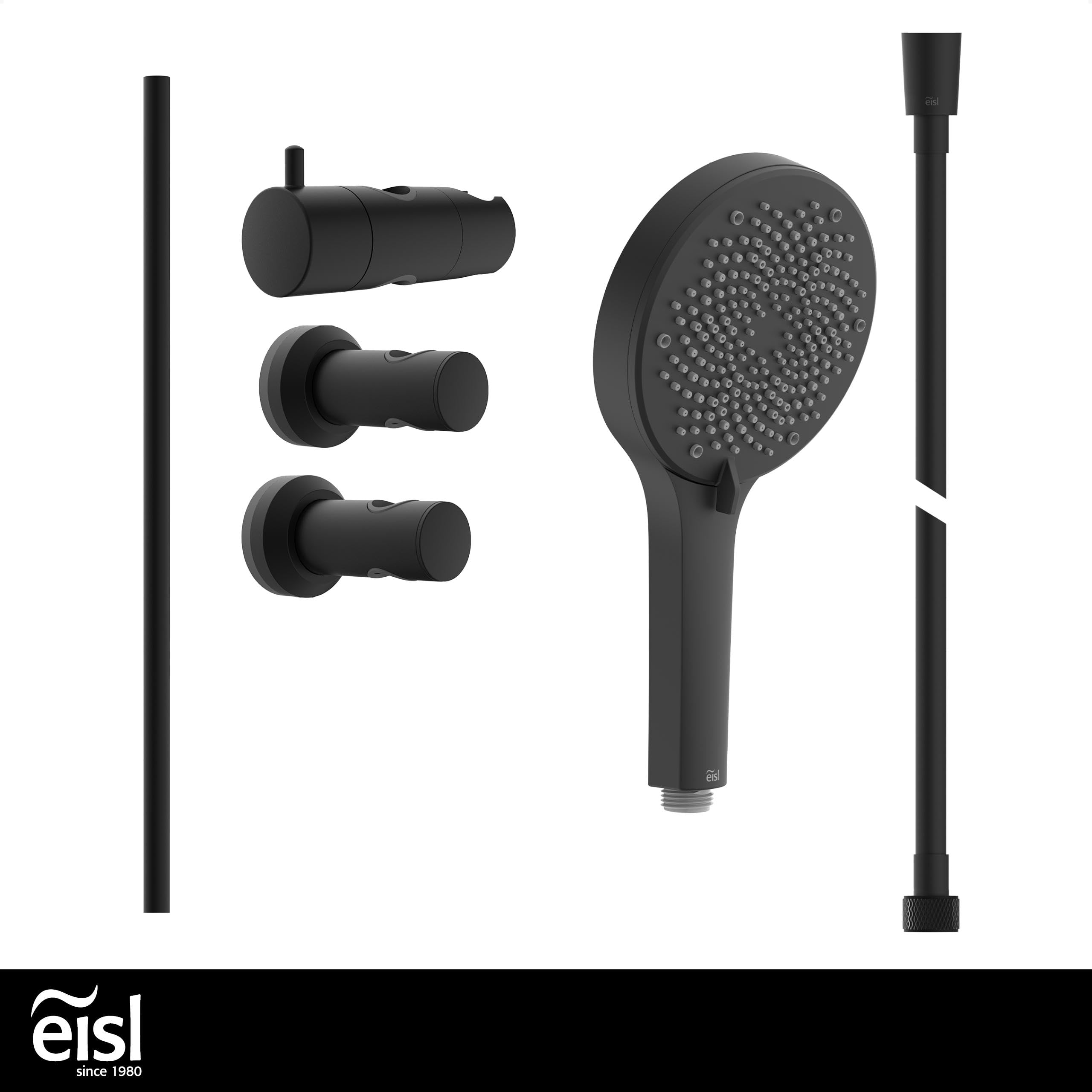 EISL DX7076CSB STILO Brausestangenset, Duschset mit Brausestange 70 cm, Duschbrause mit Schlauch und Halterung, Duschkopf mit 3 Funktionen, Duschstange mit Brause, Schwarz