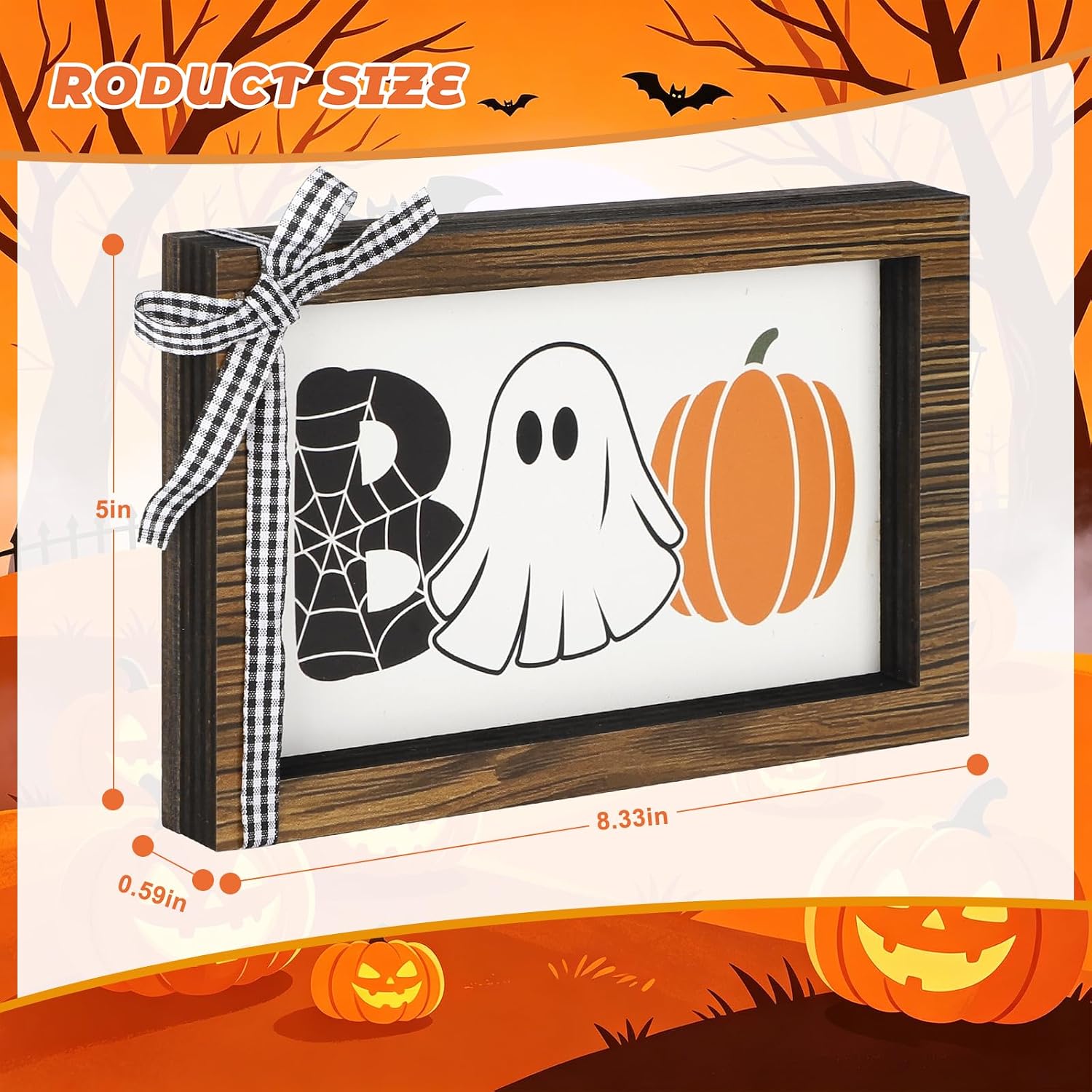 Rustic Halloween BOO Decorations for Office Home Table Mantel Shelf Desk