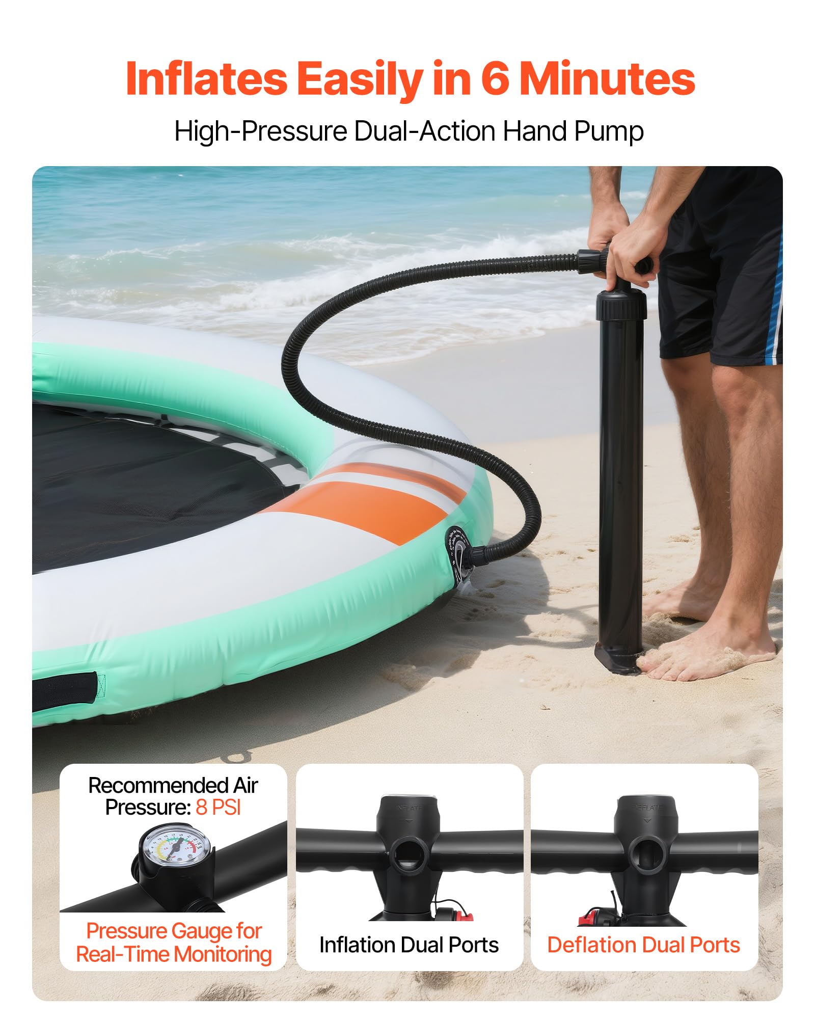 VEVOR Colchoneta para Piscina, Diámetro de 3,66 m, Flotador Inflable Gigante en Forma Redonda, con Malla Escalera Desmontable Bolsa de Transporte, Hamaca Inflable Isla de Agua para Piscina Playa Lago