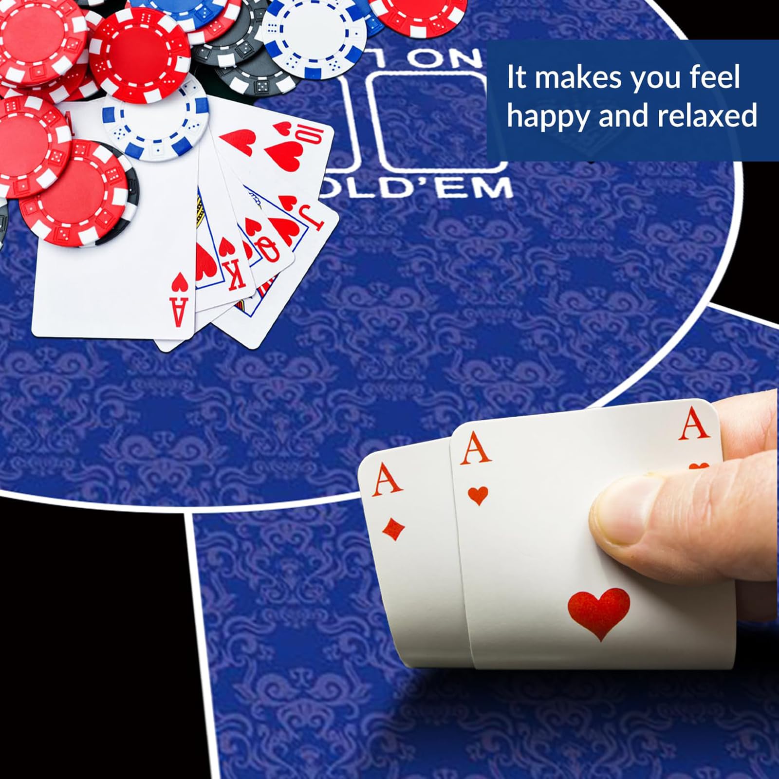 mata do gry w karty, Profesjonalna okrągła mata do pokera Texas Holdem z torbą przenoszenia, przenośnym blatem(Blue,L)