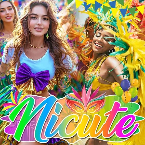 Nicute Mardi Gras Skirt Layered Ruffle Short Skirt Carnival Dance Costume for Women (Gold Purple Green)