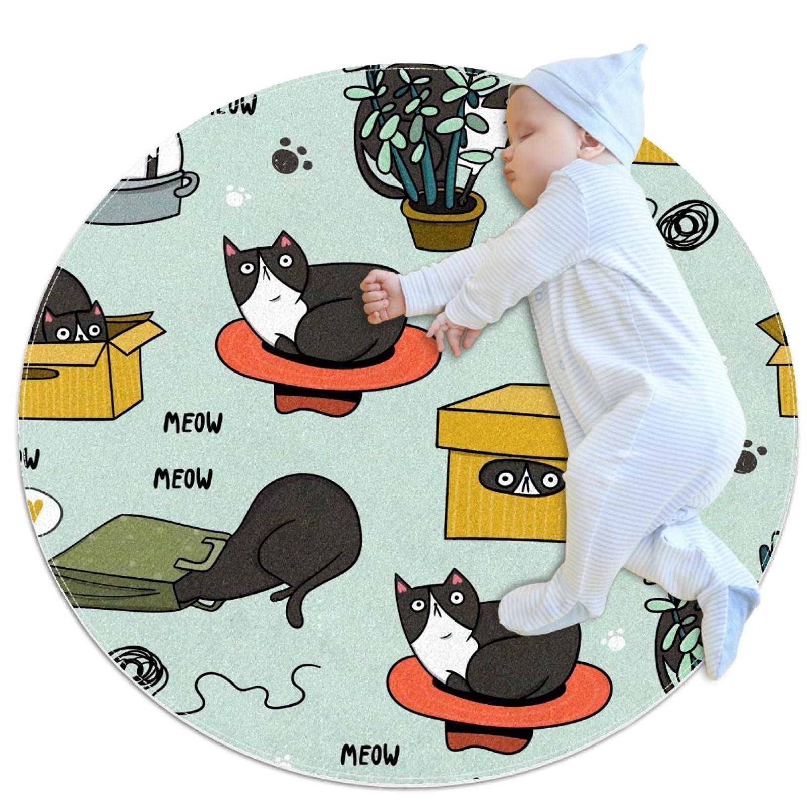 Tapis chat mignon rond JDEZ 100x100cm pour decoration de chambre d'enfant