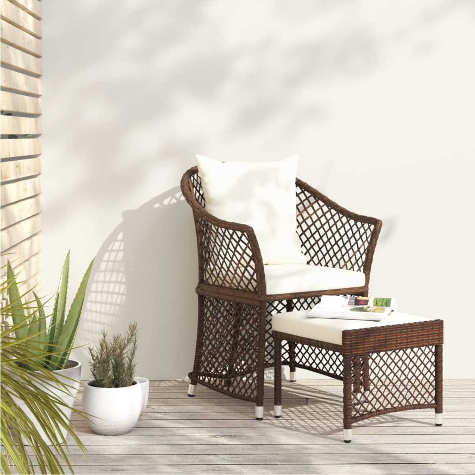 ARKEM Set Muebles de jardín 2 Piezas y Cojines mobiliario Jardin y terraza Exterior Muebles terraza Exterior Mueble Jardin ratán sintético marrón
