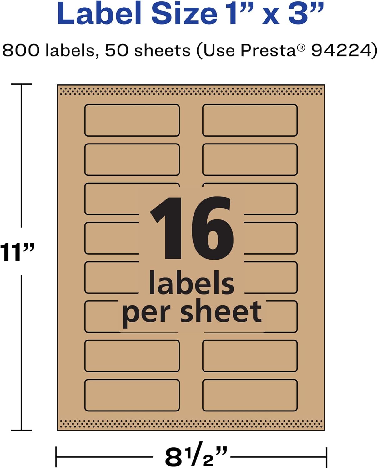 Avery Kraft Brown Rectangle Labels, Sure Feed Technology, 1" x 3", 800 Kraft Brown Labels, Print-to-The-Edge, Laser/Inkjet Printable