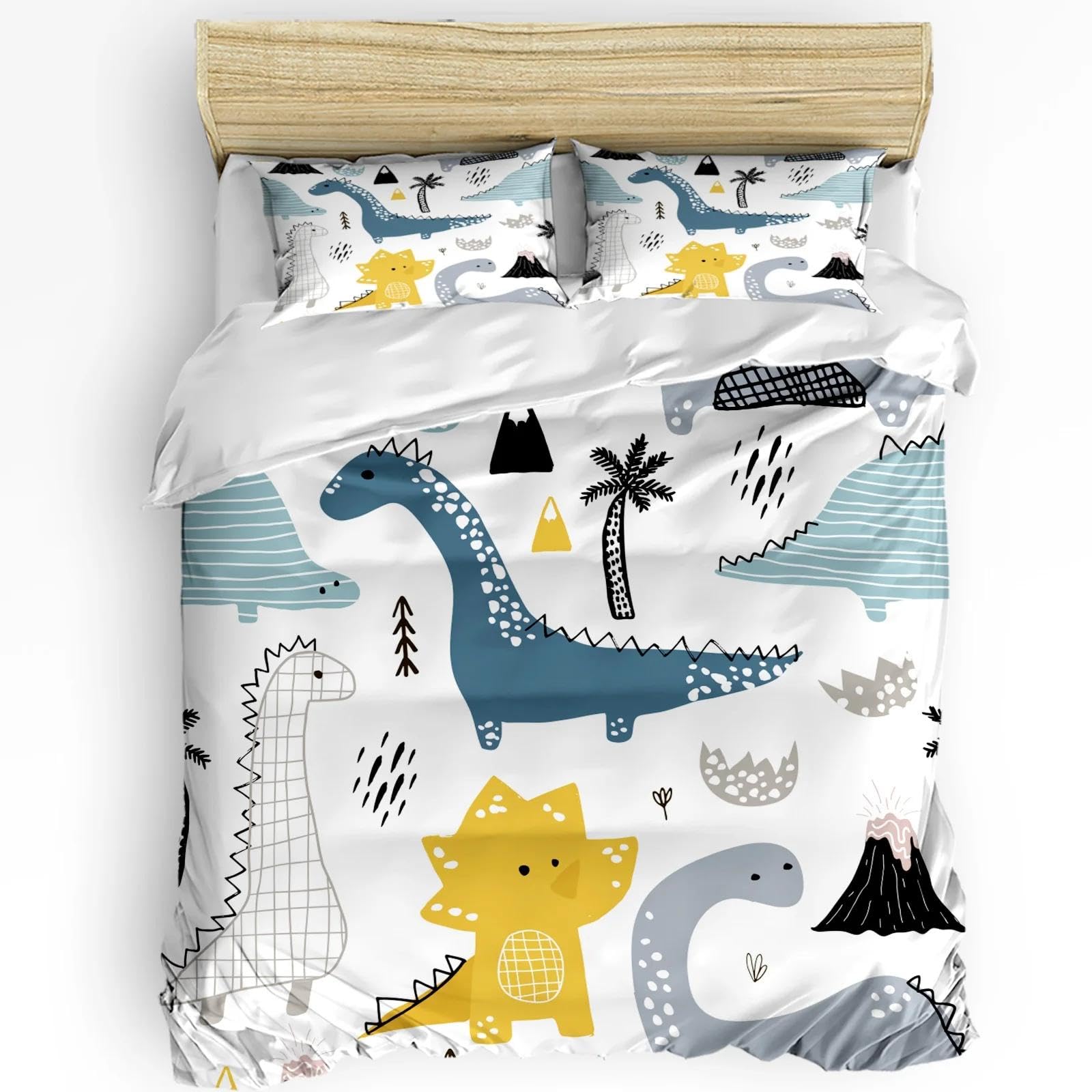 Parure de lit dinosaure avec housse de couette double 230x260 cm et deux taies d oreiller pour enfant