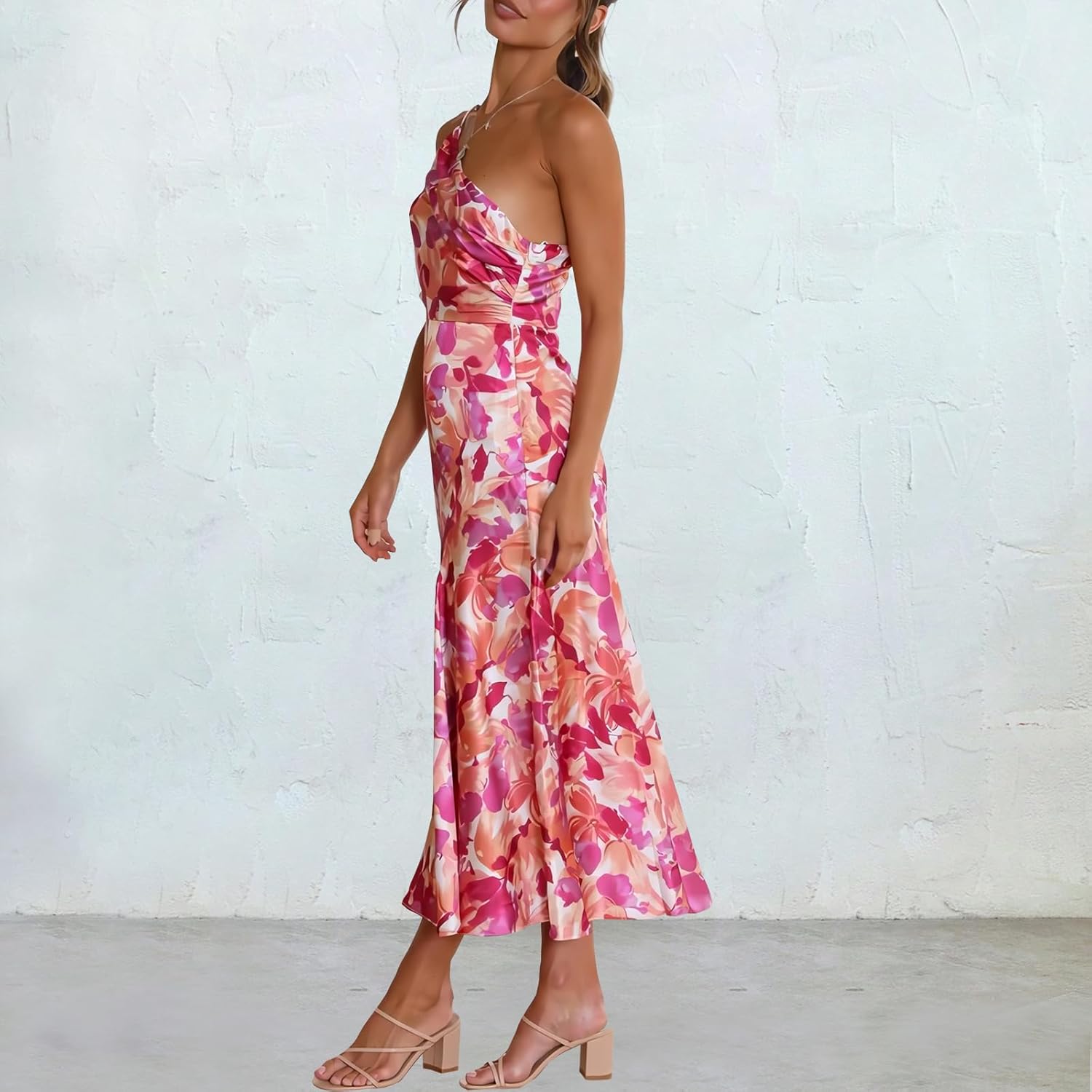 ACOSAP Women's One Shoulder Bodycon Dress Summer Floral Fishtail Midi Dress Party Cocktail Long Dresses - Image 4