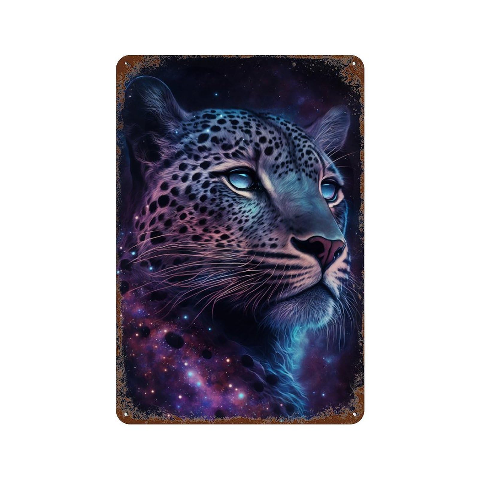 Garage Style Galactic Leopard Portrait-15 Vintage Rust Metal Sign 11.8"x7.9", Shabby Chic Decor for Bar And Workshop