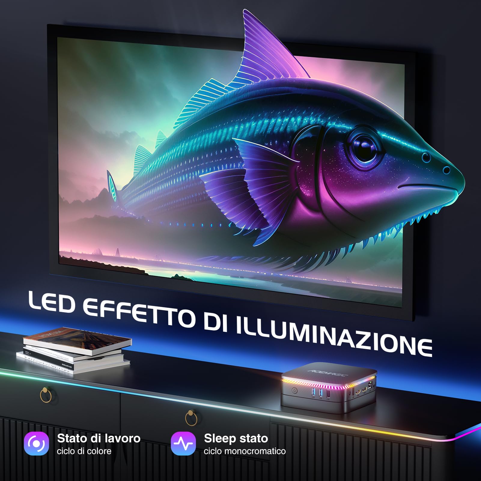 ACEMAGIC AK1PLUS RGB Mini PC,Ι𝐧𝐭𝐞𝐥 Alder Lake-Ν95 (Fino 3.4 GHz),16GB DDR4 512GB M.2 2280 SSD,Mini Desktop Computer Wndows 11 Pro,4K UHD,Dual Band WiFi,per Ufficio Home Theater