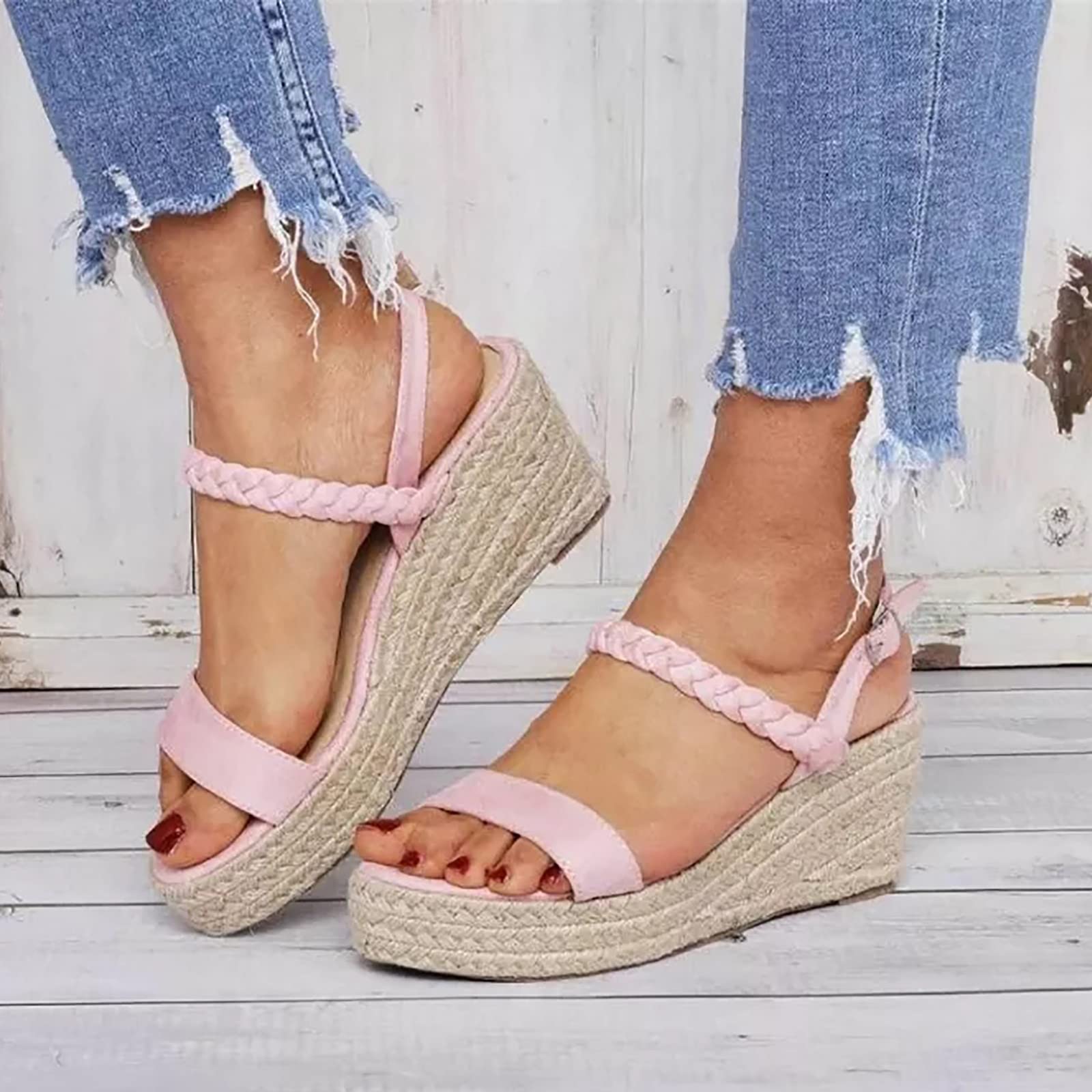 Genérico Sandalias Esparto Mujer Comodas Alpargatas Mujer Cuña Plataforma Calzado Esparteñas Sandalias de Tacón Elegantes Vestir Sapatos Alpargatas Valencianas Fiesta Verbenas