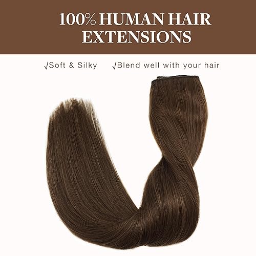 Miniatura 8 de GOO GOO Extensiones de cabello humano real con alambre, 22 pulgadas, 4.06 oz, color marrón chocolate, extensiones de cabello invisible con hilo