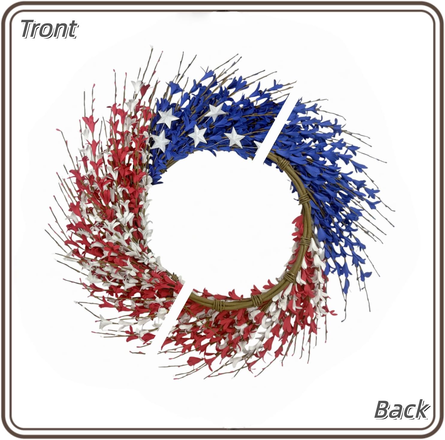22 Inch Patriotic Wreath for Front Door – 4th of July Wreath with Red White Blue Flowers & Iron Star Accents – Memorial Day, Independence Day, Labor Day Decor – Indoor Outdoor Porch Summer