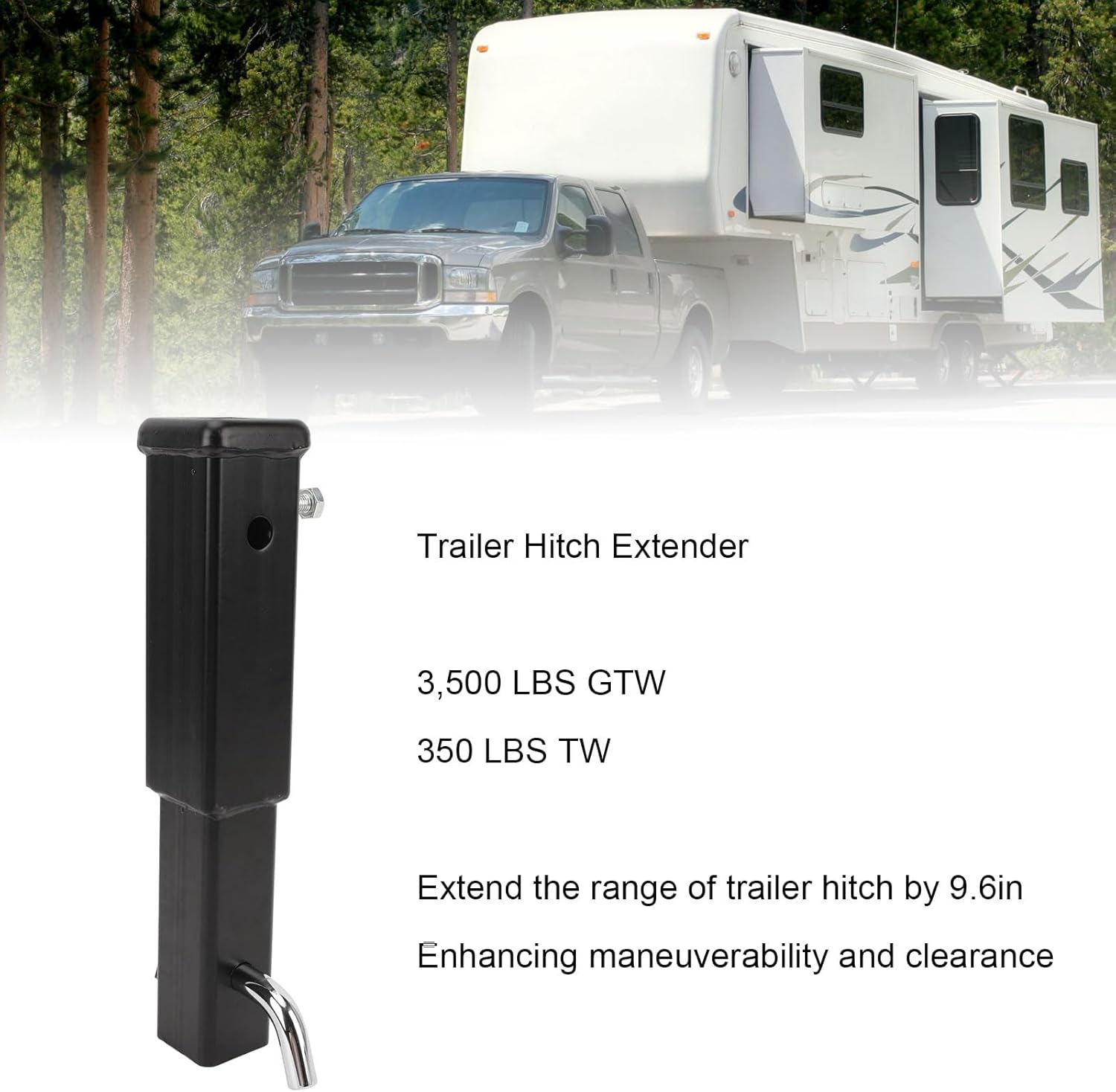 ANGGREK 9.6in Trailer Hitch Tube Extender, 2 Inch Receiver 3500lbs with 5/8in Hook Pin and Clip for Cars SUVs TrucksRVs Extends Range of Trailer Hitch by 9.6in Suitable for All Cars
