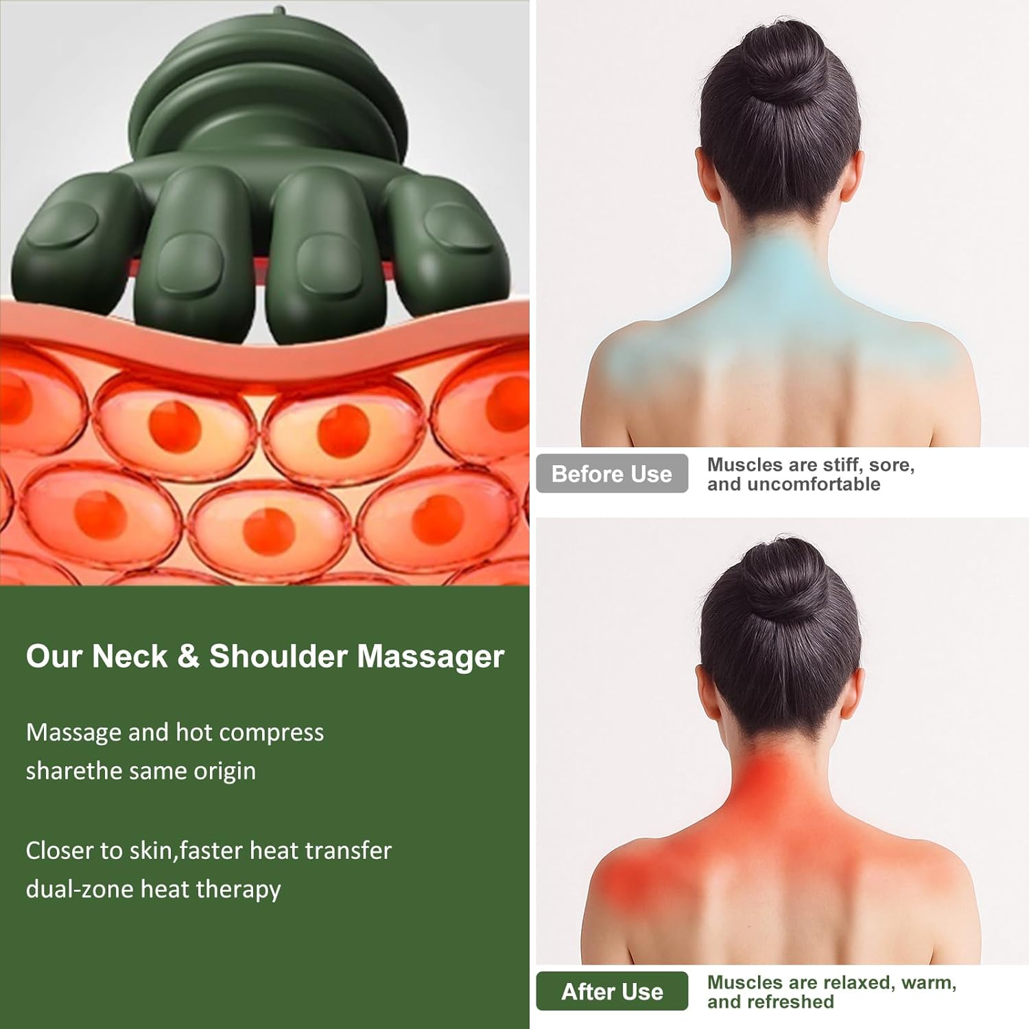 Neck Massager with Heat, Bionic Shiatsu Neck and Shoulder Massager with 4D Kneading Fingers, LCD Display & Adjustable Intensity, Heated Neck Massage Device Simulates Real Palm to Relax Muscle Tension