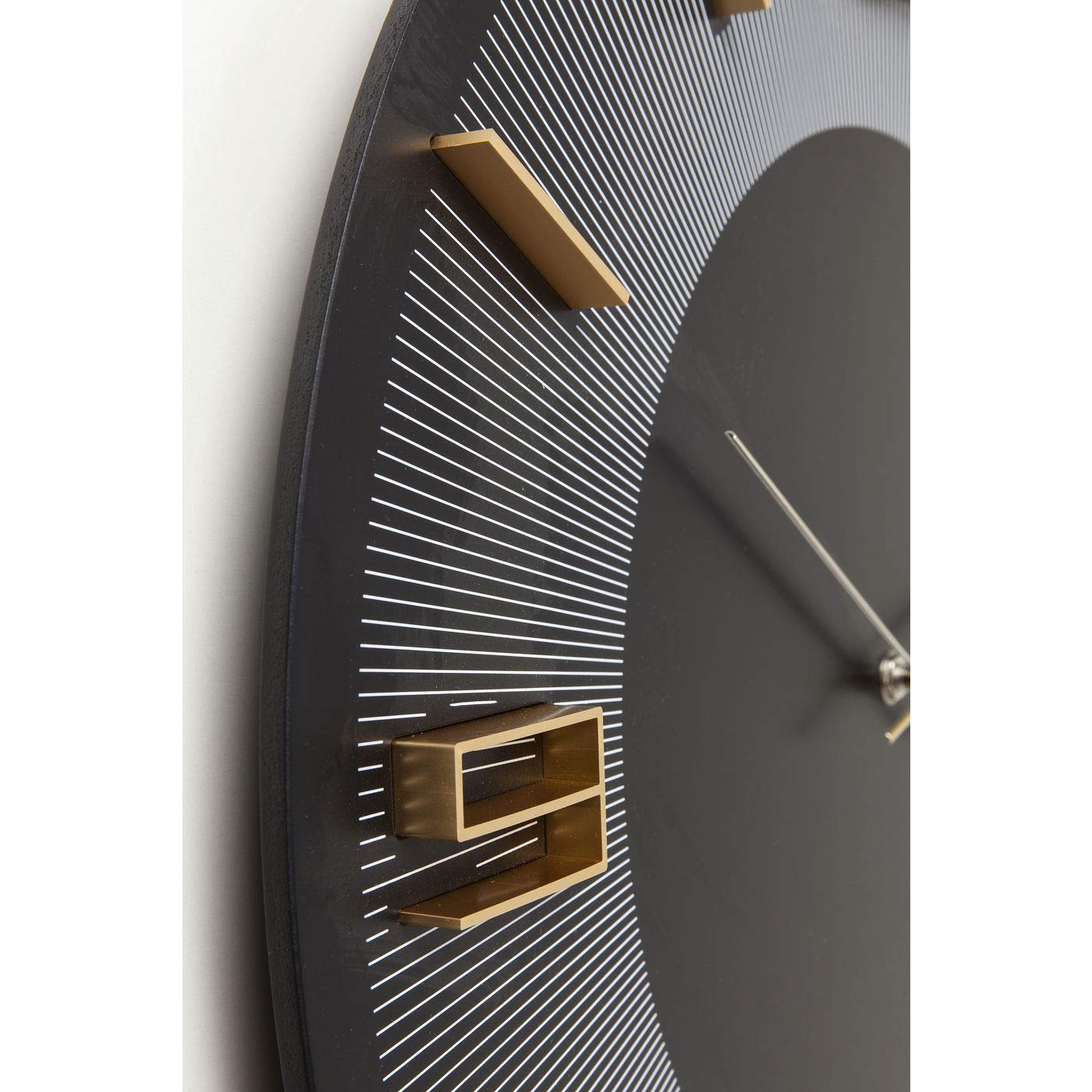 Kare Design Wanduhr Leonardo, Schwarz/Gold, 49cm Durchmesser, Modern, Aluminium, Rund, Uhr für Wohnzimmer, Schlafzimmer, Büro, Batterie nicht inklusive