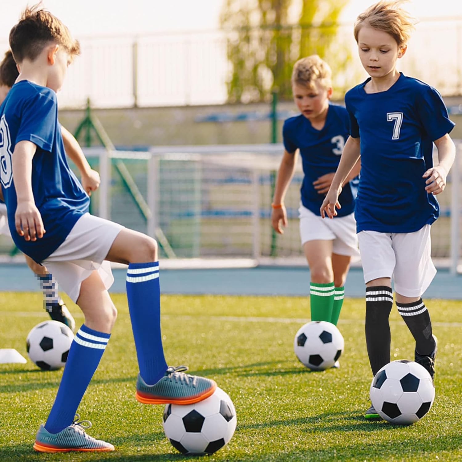 Ultrafun 6 Pairs Kids Youth Soccer Socks Solid Striped Knee High Tube Football Sports Socks for Boys Girls 6-12 Years Old - Image 3