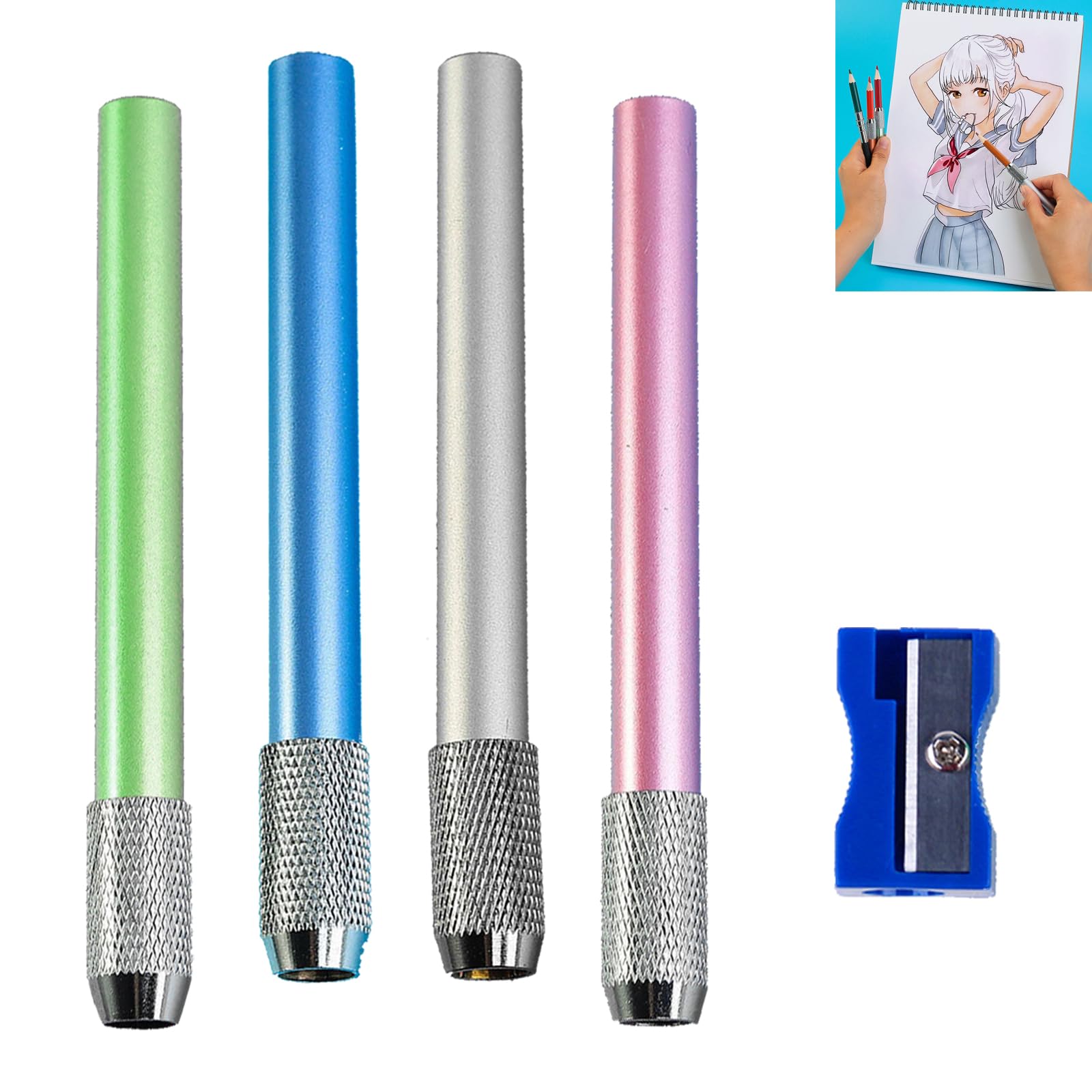 CAXUSD Rallonge De Crayon Réglable Double Tête En Métal Lot De 8 Poignée Confortable Outil Portable Pour Artistes Fournitures D'Écriture Usage École Et Bureau