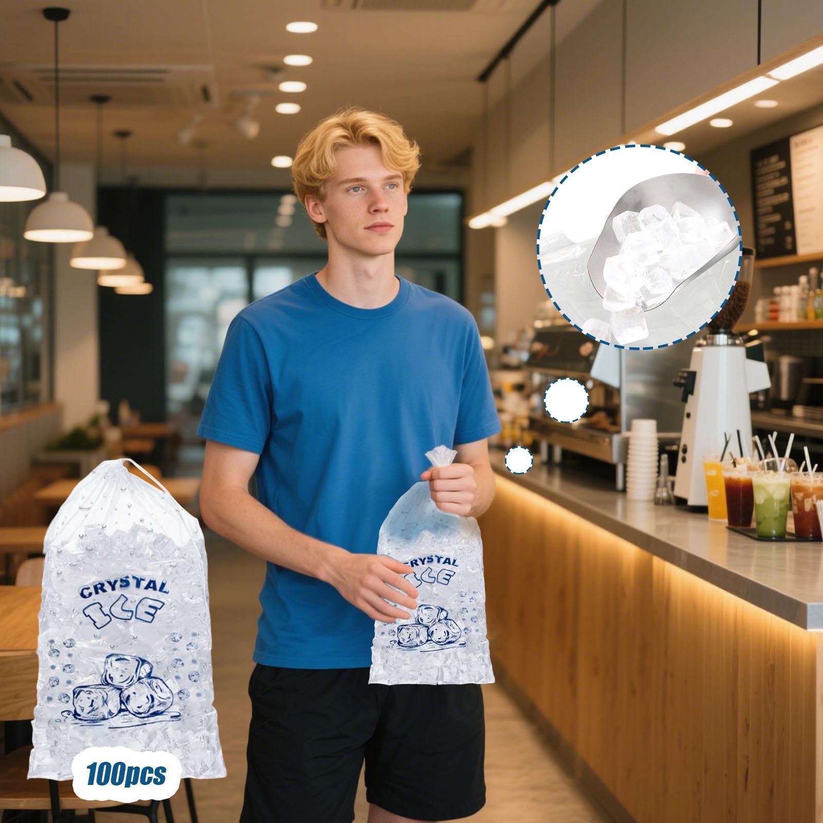 100 sacchetti per conservare il ghiaccio - Sacchetti di ghiaccio pesanti | con coulisse | Contenitore per congelatore Conservazione portatile di cubetti di ghiaccio per la consegna di alimenti Viaggi