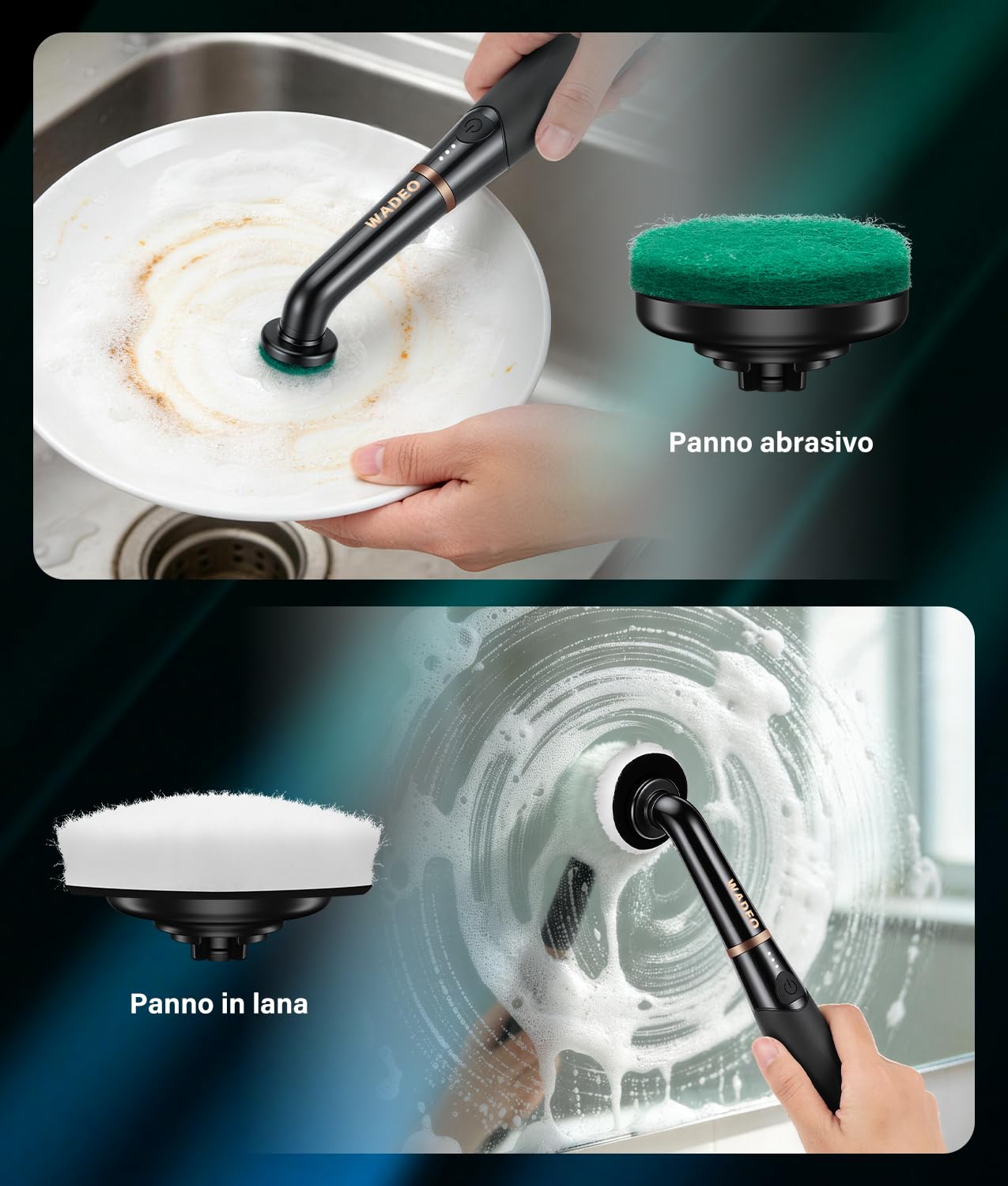 WADEO Piccola Spazzola Ricaricabile per Crepe e Piastrelle, [2600mAh] [11 Testine] 3 Velocità, IPX7 Impermeabile, Spazzola Elettrica per Bagno, Cucina, Lavandino, Vasca, Pavimento