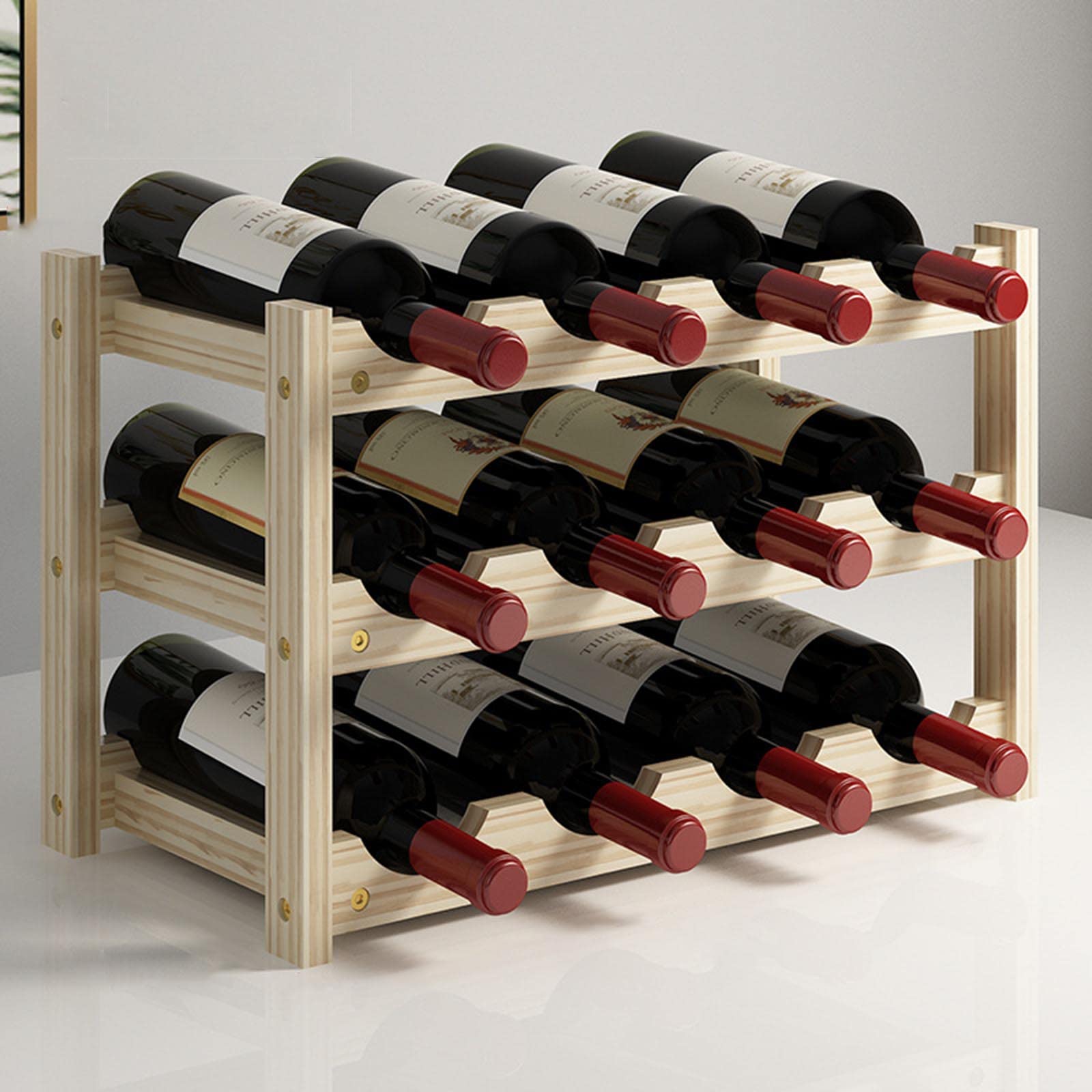 Drewniany stojak na wino 2/3/4 poziomy – elegancki stojak ekspozycyjny na imprezę domową i stylowa półka do przechowywania wina, drewniane akcesoria do wina do dekoracji i na prezent