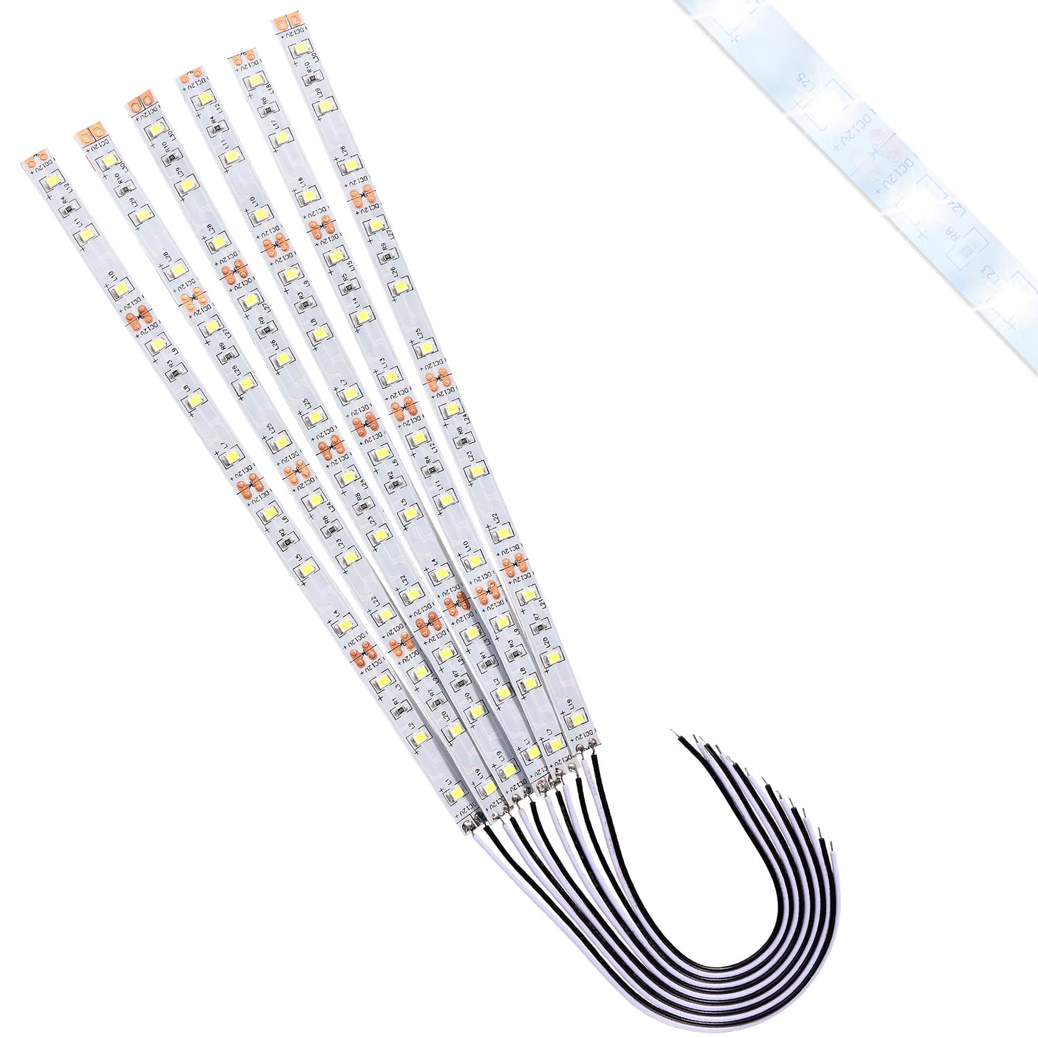 Lyeteung 6 PCS 200mm 12V - 18V Pre Wired Strip, 2835 SMD LED Model Railway LED Lighting, White, 200mm - 6pcs