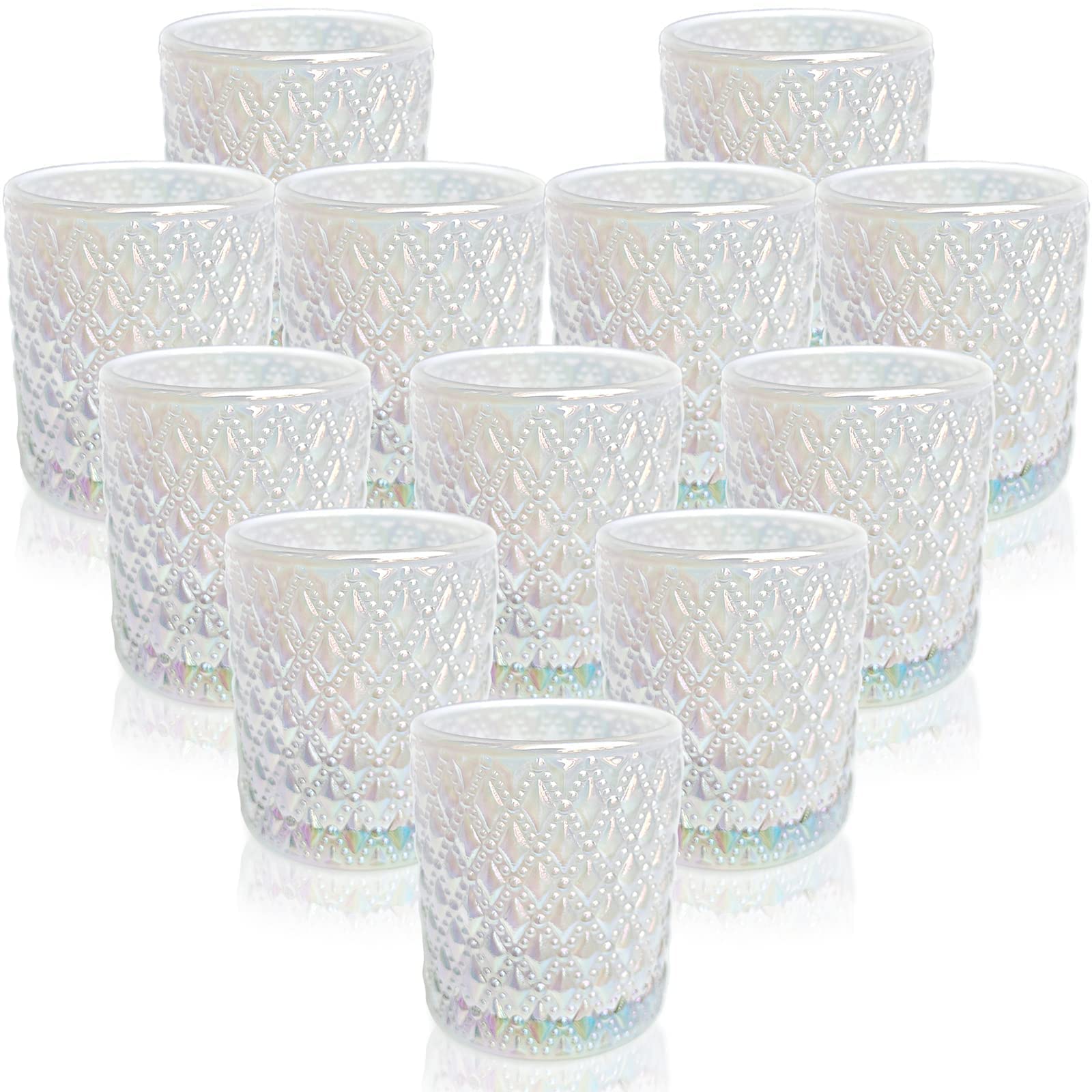 Buy SHMILMH White Tealight Candle Holders Set of 12, Glass Votive Candle Holders for Wedding
