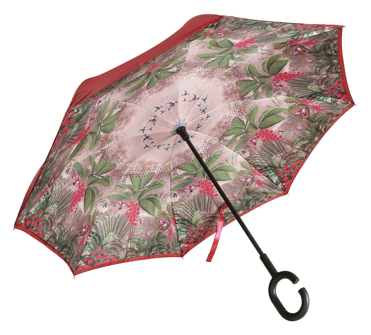 tropical view double layer inverted reversible windproof upside down no drip umbrella with c shape handle for women and men inside out folding umbrella