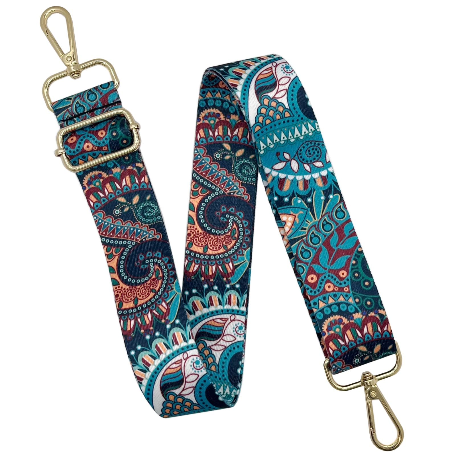 Model Worker Canvas Purse Strap 1.5" Wide Handbag Purse Strap Adjustable Canvas Replacement Crossbody Strap Guitar Style Multicolour Strap with Gold