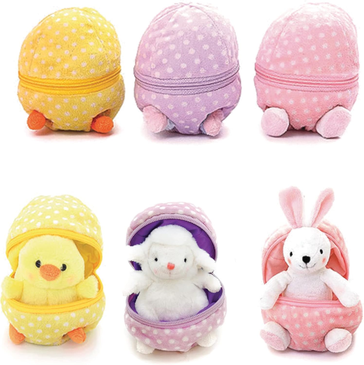 Plushland Plush Stuffed Animal 6 Inches Surprise Zip Up Egg Hideaway Spring Inspired Gift for Girls and Boys Birthday Mother's Day (Easter Egg Assortment 3)
