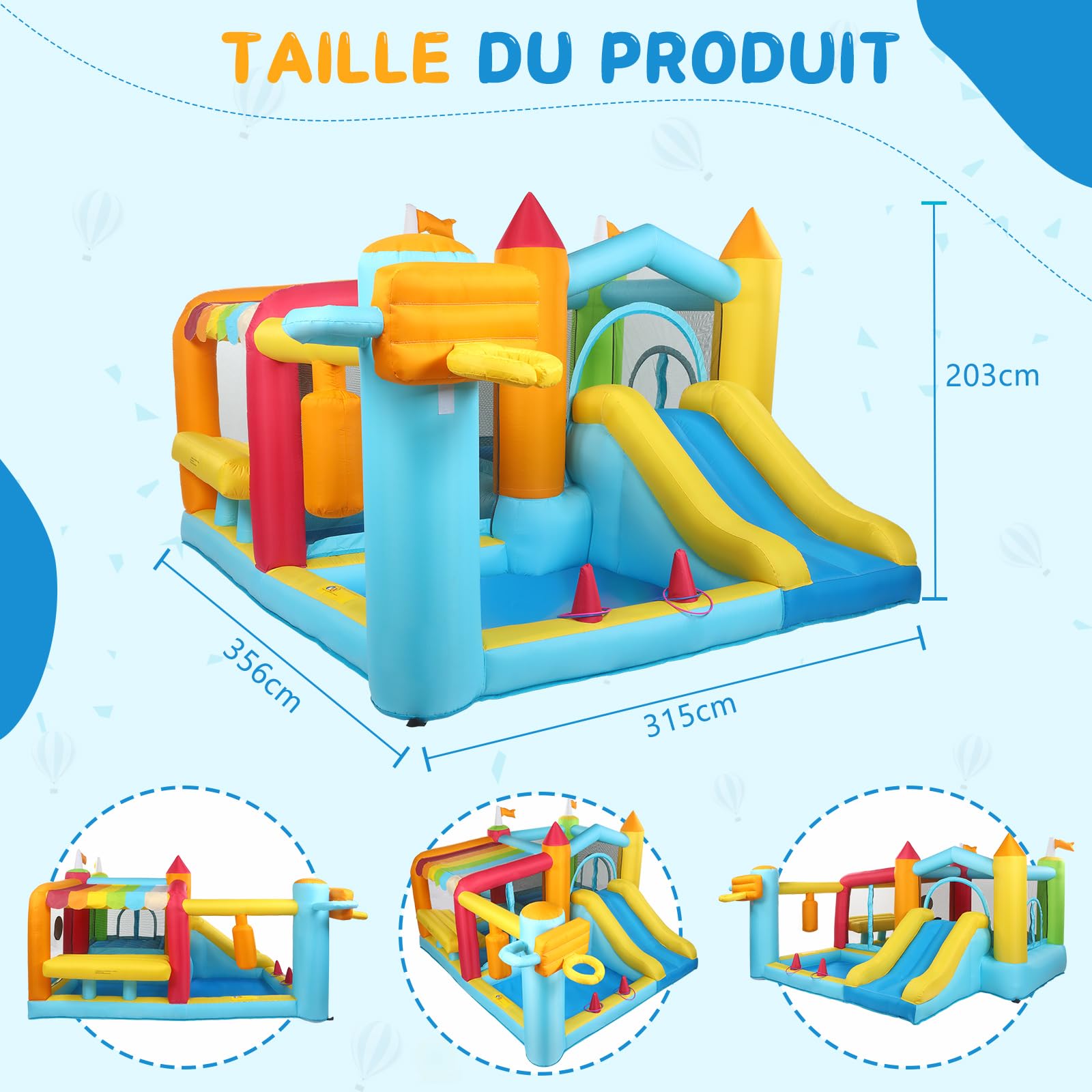 LEADZM Château Gonflable avec Souffleur, Piscine, Support de Boxe, pour Extérieure/Intérieure, 356x315x203cm