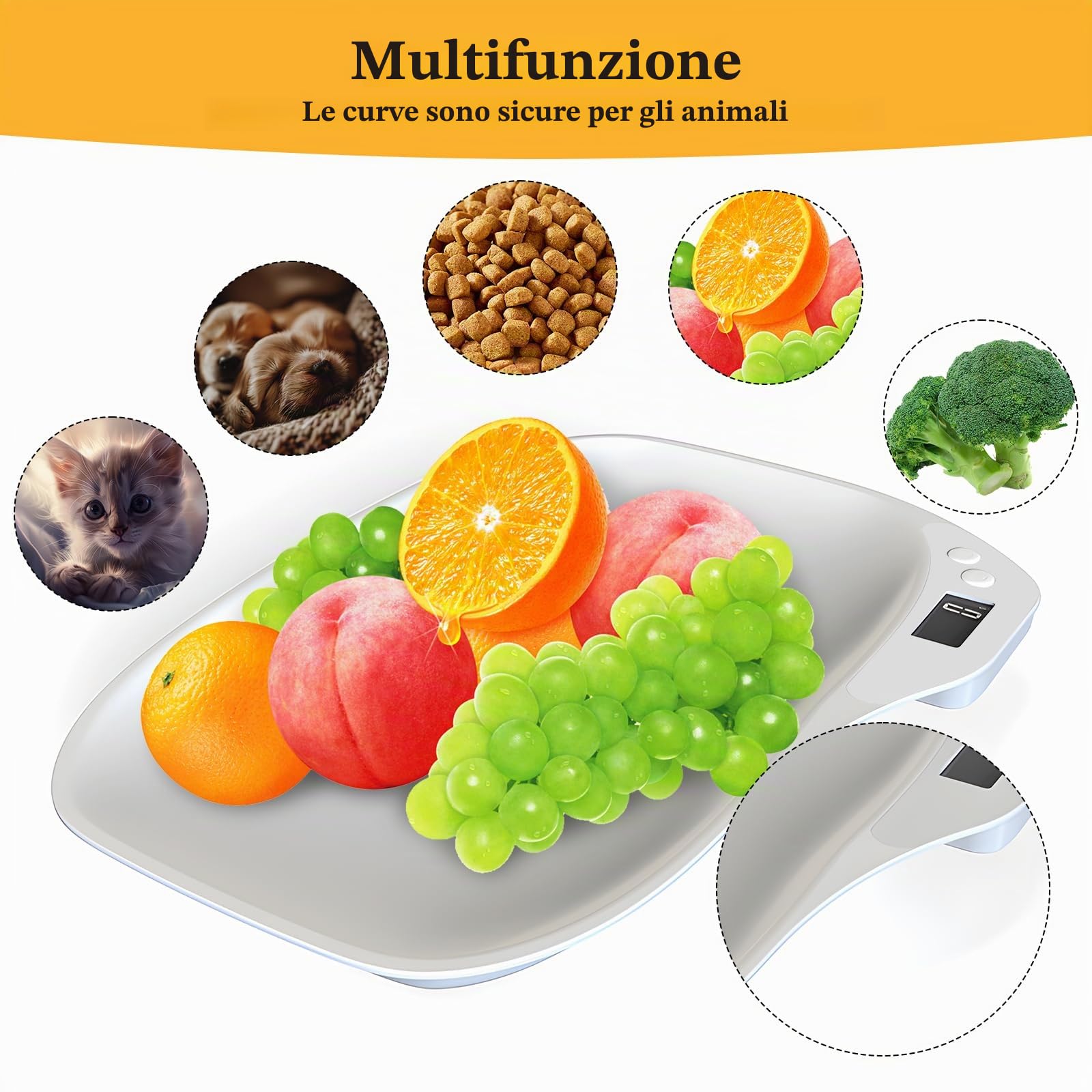 Bilancia per animali di piccola taglia, 15 kg (± 1 gram), bilancia digitale per gatti LCD con 4 modalità di pesatura (kg/oz/lb/ml), piccola bilancia digitale per animali domestici, cucina (36 x 26 cm