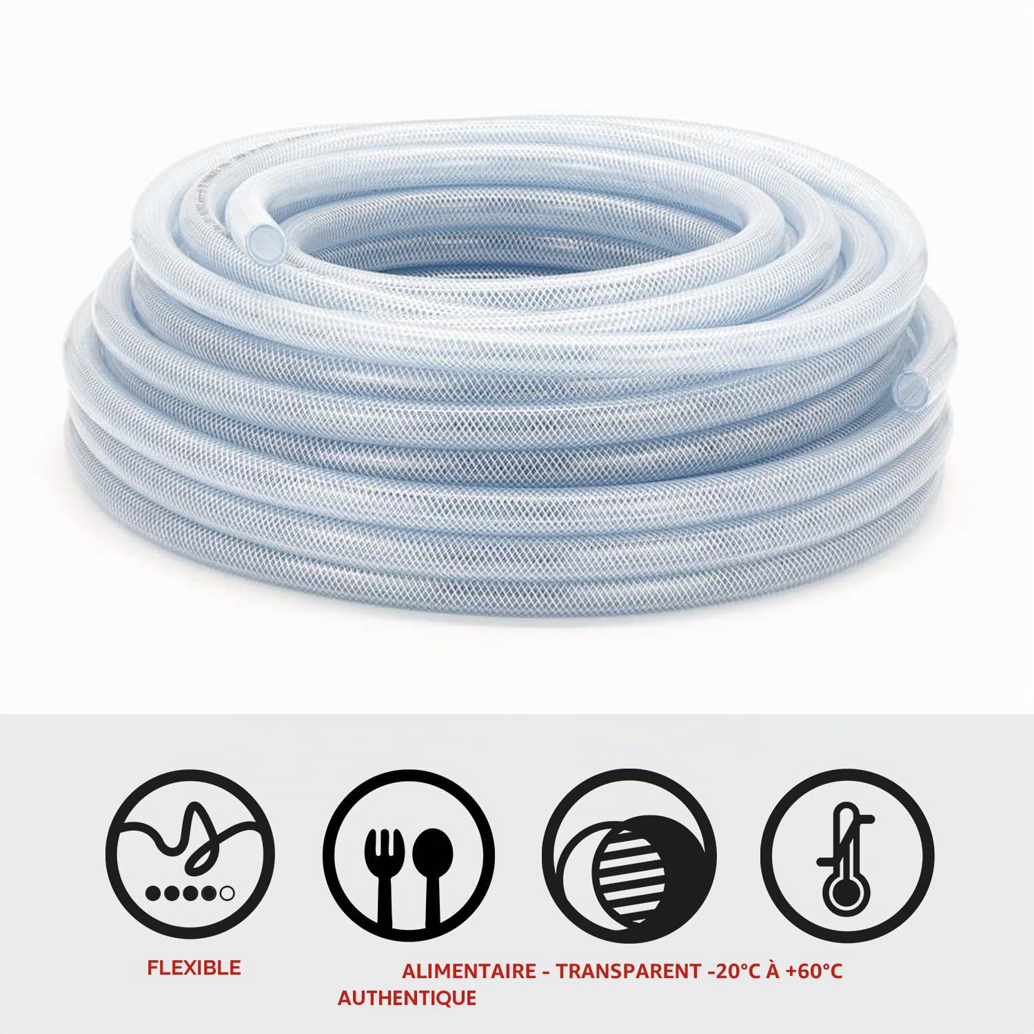 FLEXTUBE TX Ø 19mm x 3mm (3/4"), 5m de long, Qualité alimentaire, tuyau en PVC pour air comprimé, résistant à l'air, à l'eau, aux huiles conditionnelles et aux produits chimiques