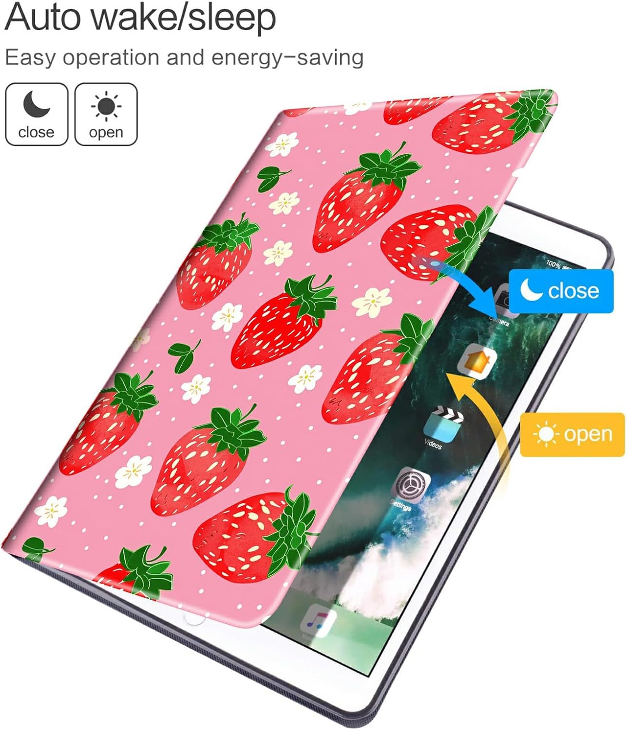 Case for Kindle Fire HD 10 & 10 Plus Tablet (13th/11th Generation, 2023/2021 Release) 10.1" PU Leather Shockproof Stand Protective Cover with Auto Wake/Sleep,Pink Strawberry