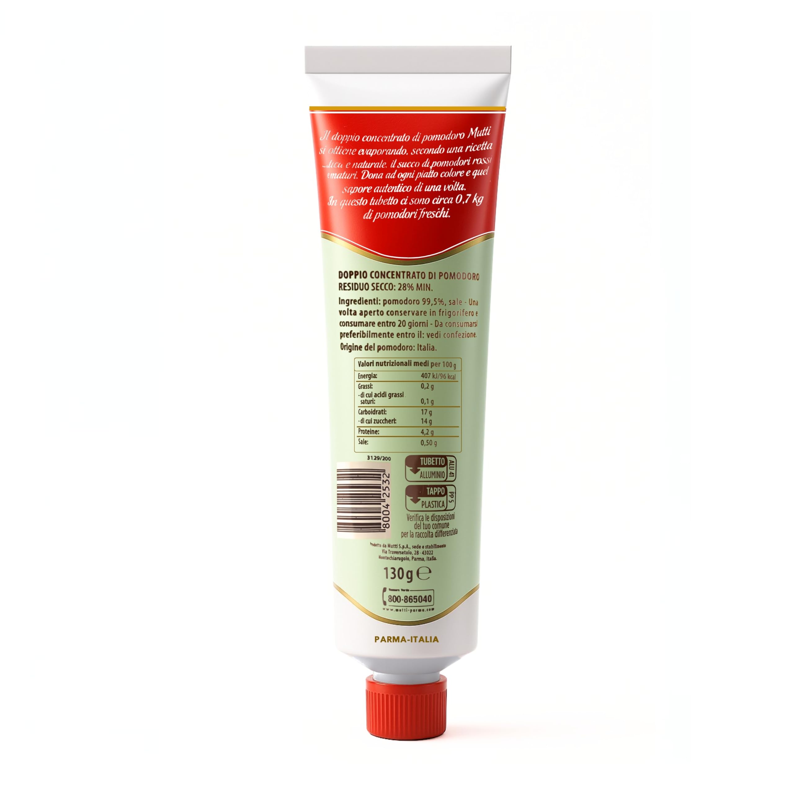 Mutti 130g - Doble Concentrado de Tomate - Importado de Italia (Pack de 4)