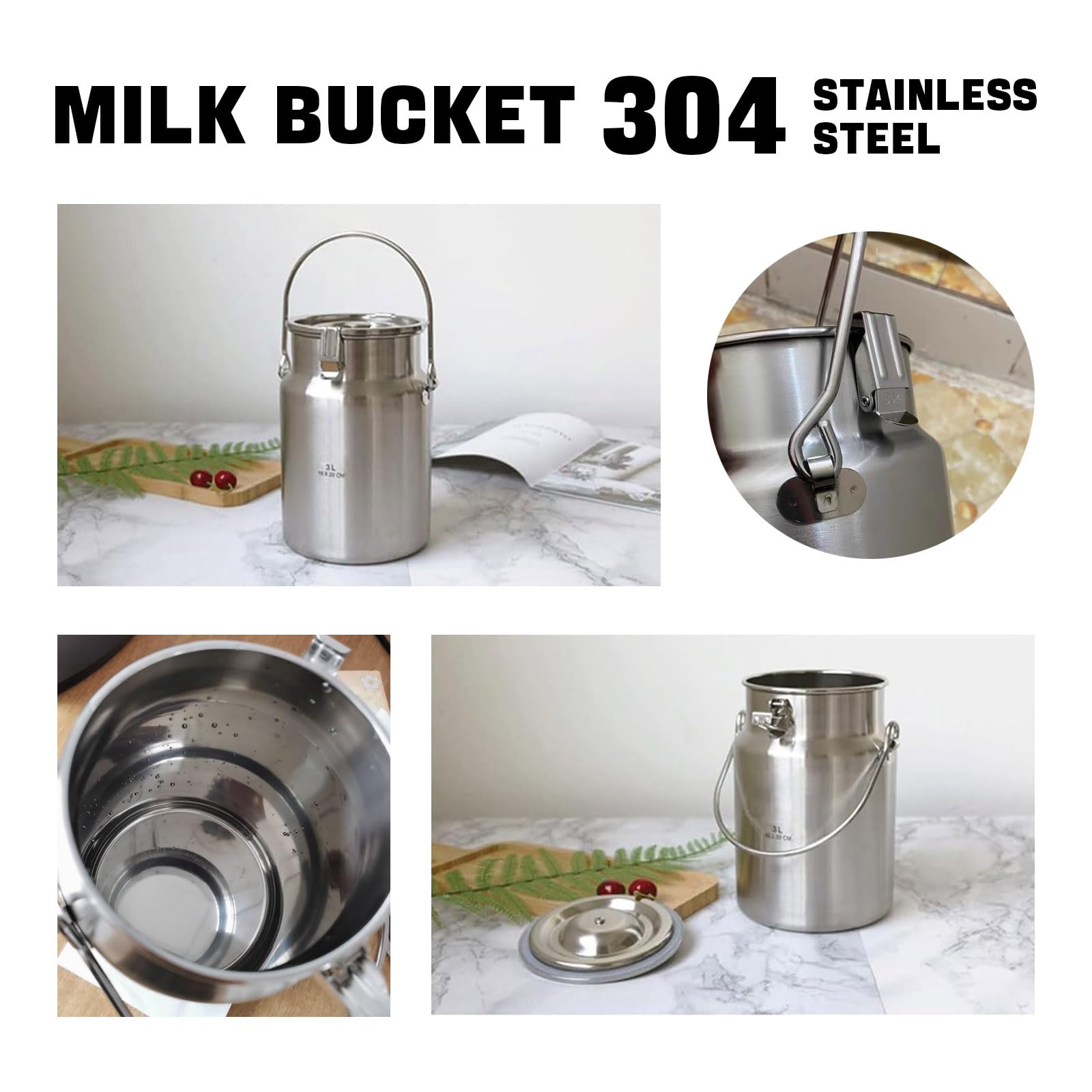 Lattina per latte in acciaio inox 304 con coperchio sigillato, secchio per latte da 5 litri per cereali, vino e liquidi