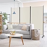 Vista 9 de GOFLAME Divisor de habitación plegable de 3 paneles, pantalla de privacidad enrollable de 6 pies con ruedas bloqueables, pantalla de partición