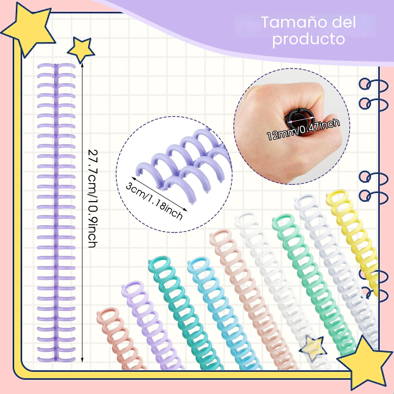 10 piezas de peines de encuadernación 30 anillos Espinas de encuadernación en espiral Máquina de encuadernación en espiral Encuadernadora de libros de plástico para maestros, estudiantes, documentos