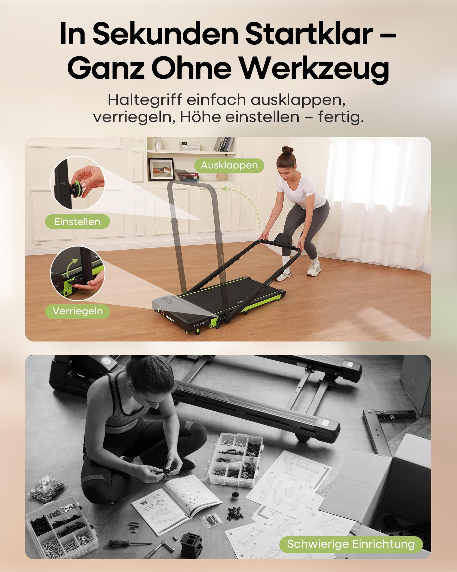 Walking Pad mit 10% Steigung 3,0 HP Laufband für Zuhause klappbares mit Magnet Fernbedienung,Laufband-Schreibtisch mit LED-Anzeige und Einziehbares Steigrohr,12 HIIT,Bis 136 kg