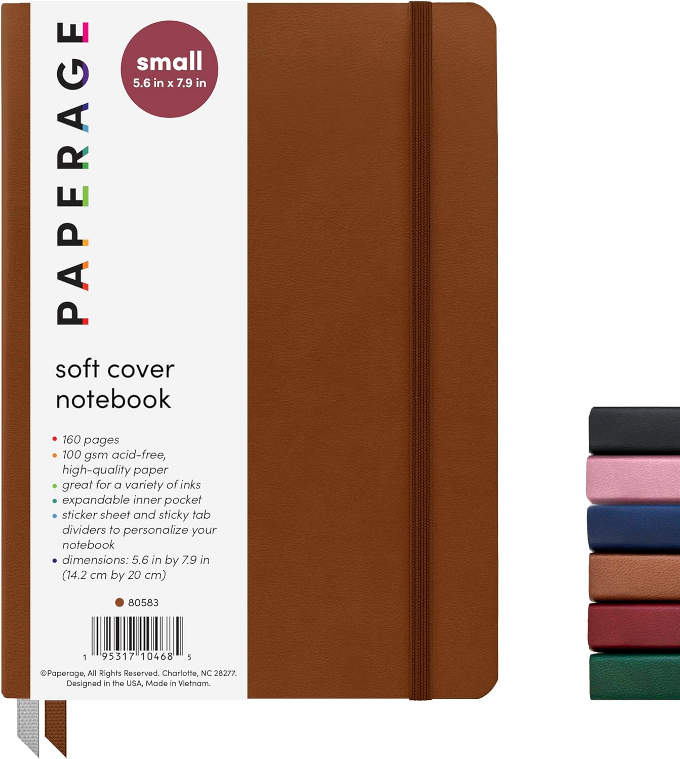 PAPERAGE Softcover Lined Journal Notebook (Cognac), 176 Pages, College Ruled Notebook, Small 5.6 inches x 7.9 inches - 100 gsm Thick Premium Paper